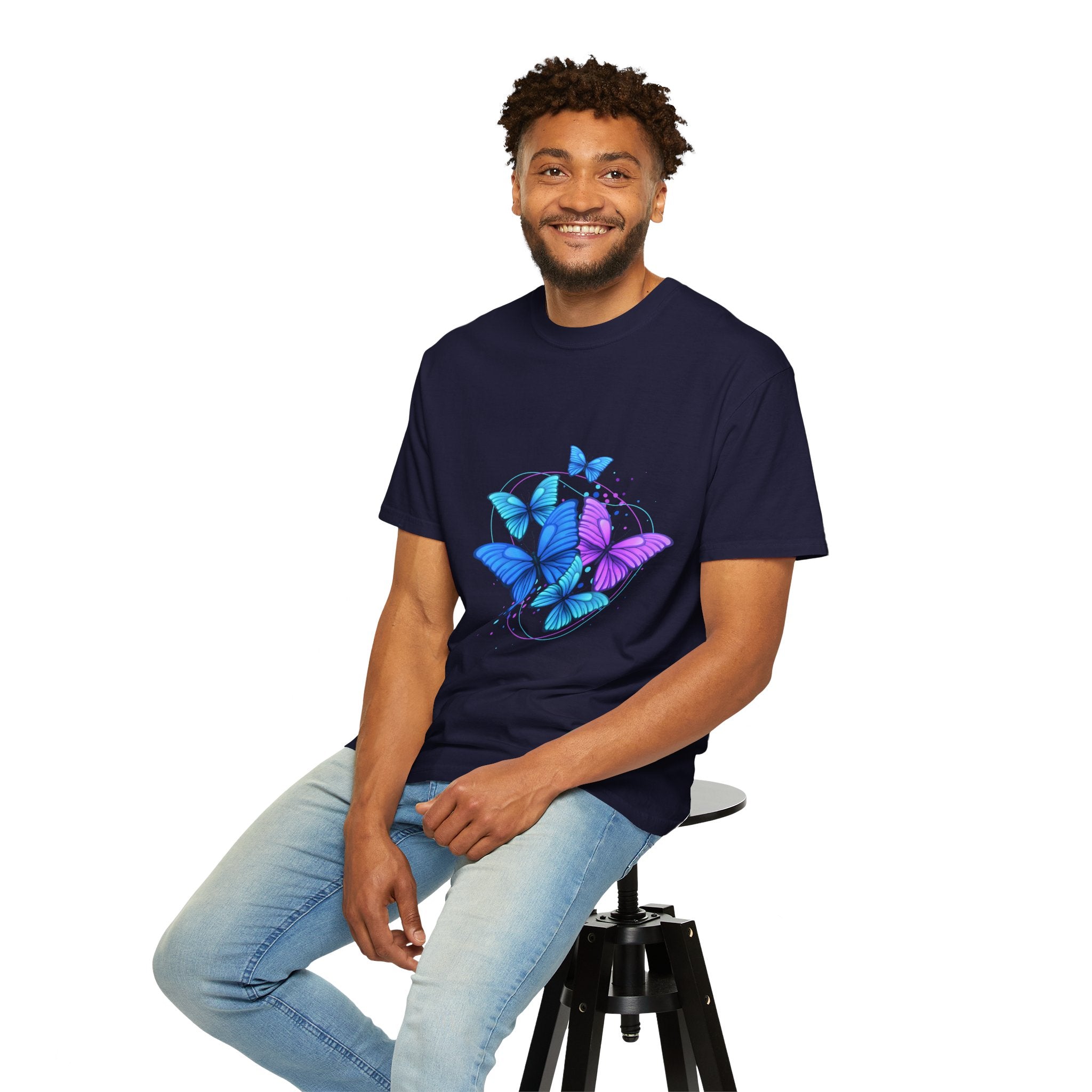 Butterfly Cluster T‑Shirt — Blue & Purple Wings Graphic Tee
