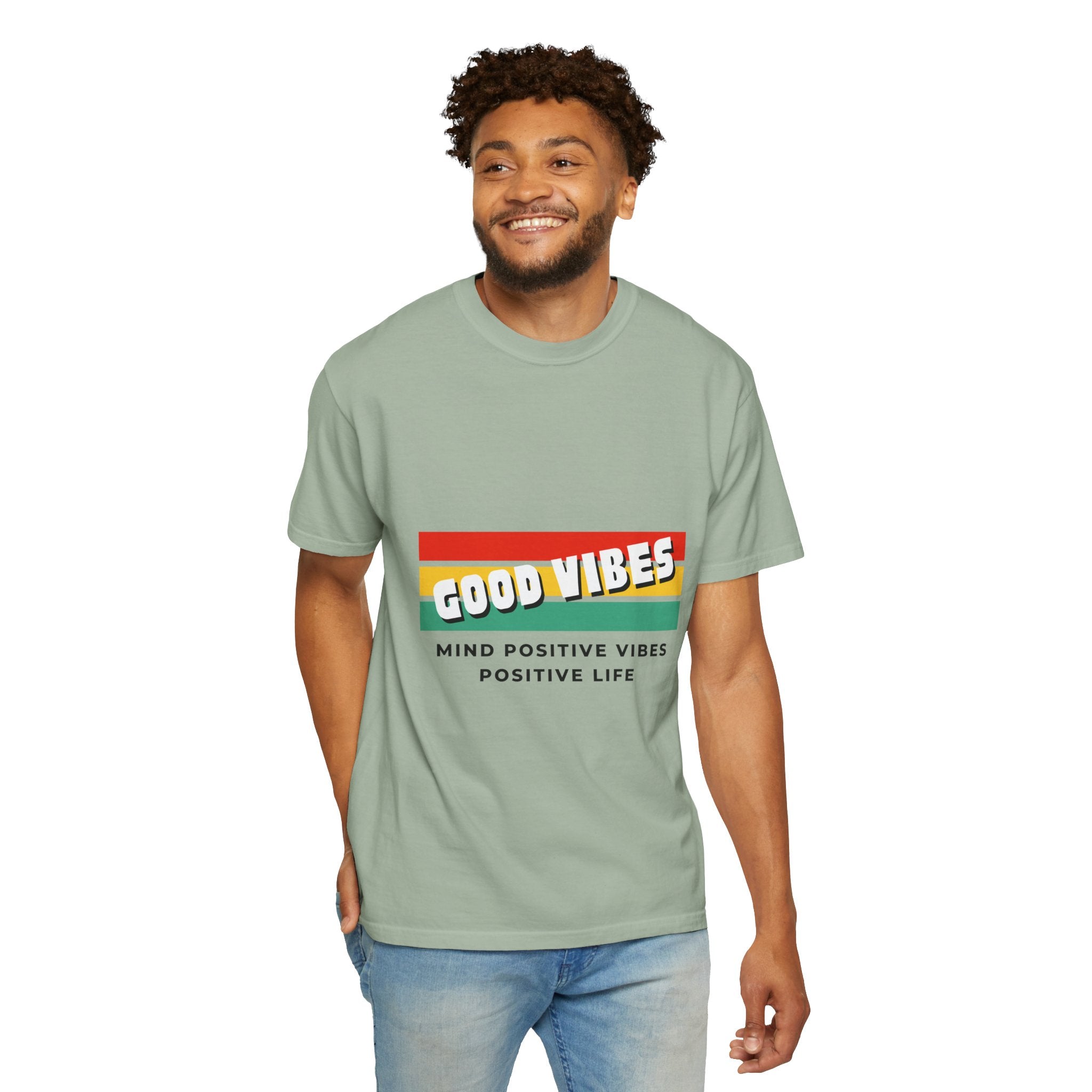 Good Vibes T-Shirt — Retro Stripes “Mind Positive Vibes, Positive Life”