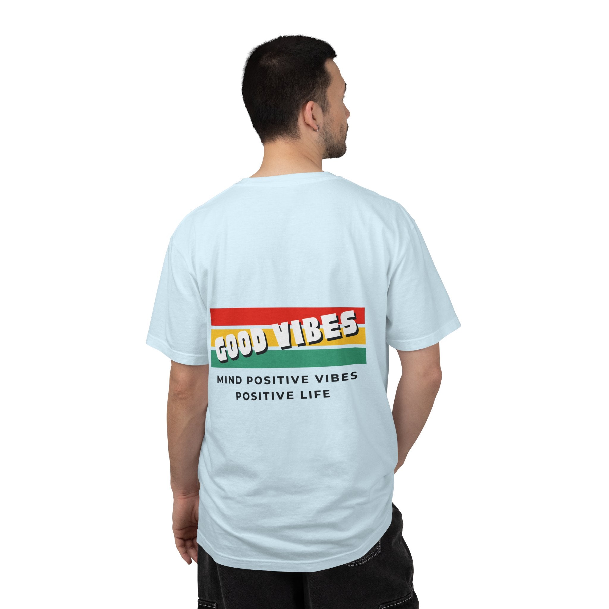 Good Vibes T-Shirt — Retro Stripes “Mind Positive Vibes, Positive Life”