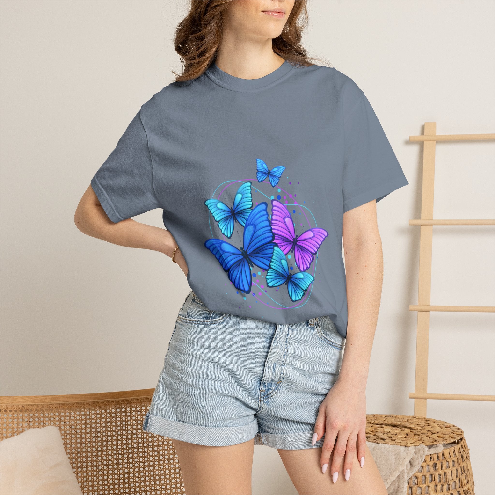 Butterfly Cluster T‑Shirt — Blue & Purple Wings Graphic Tee