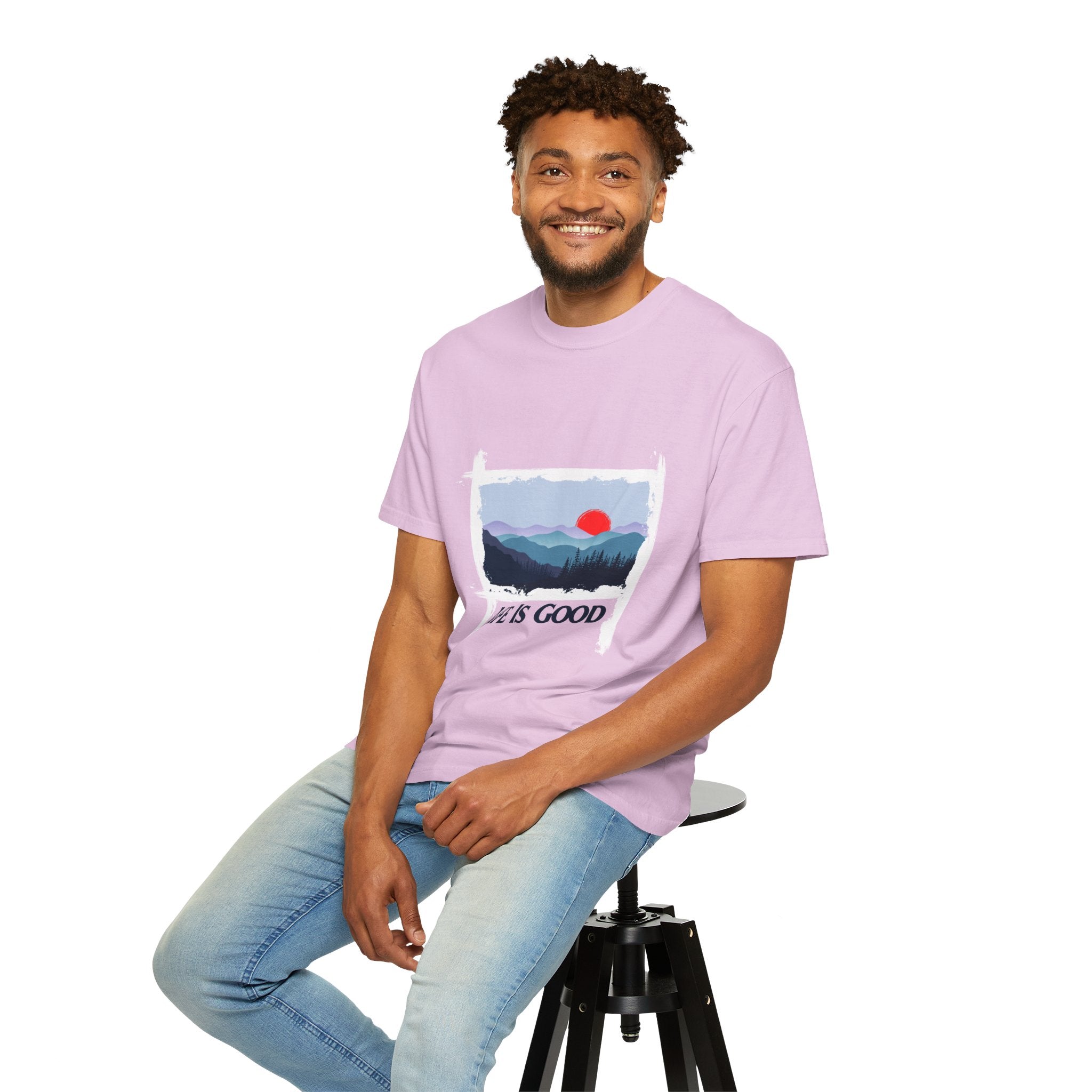 Life Is Good Mountain T-Shirt — Scenic Sunrise Graphic Tee
