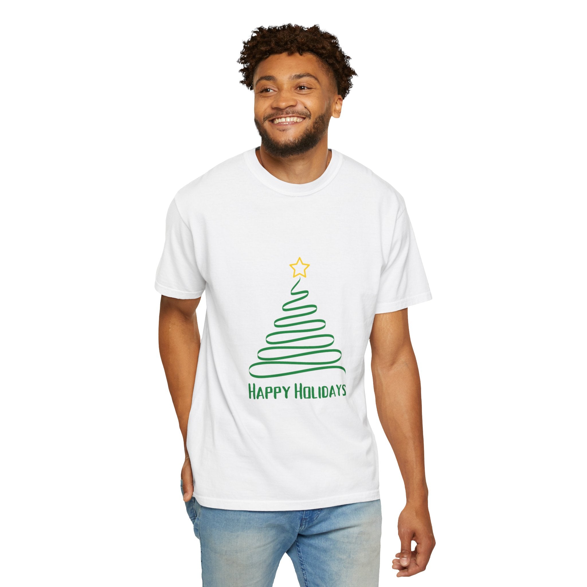 Holiday Spiral Christmas Tree T-Shirt — "Happy Holidays" Minimalist Graphic