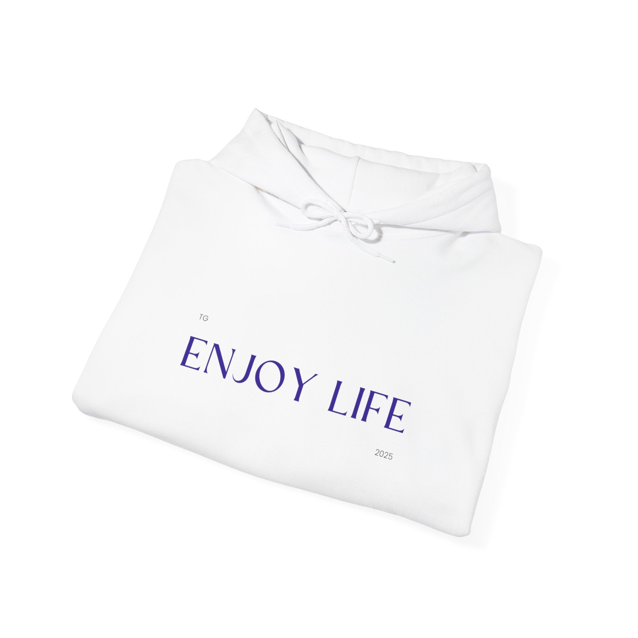 Enjoy Life Hoodie – Minimal Inspirational White Pullover