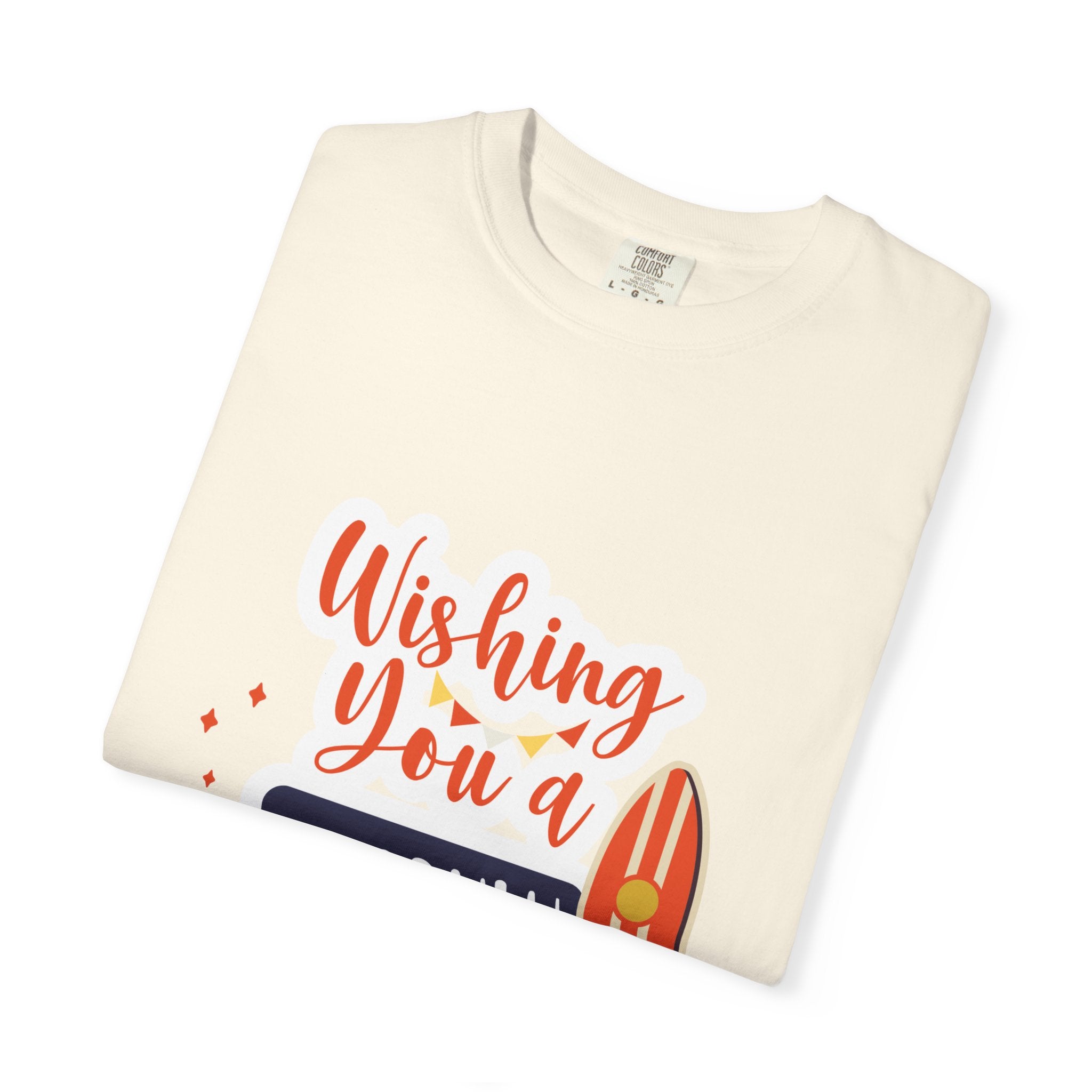 Holiday Surfboard T‑Shirt — "Wishing You a Sparkly Holiday" Beachy Christmas Tee