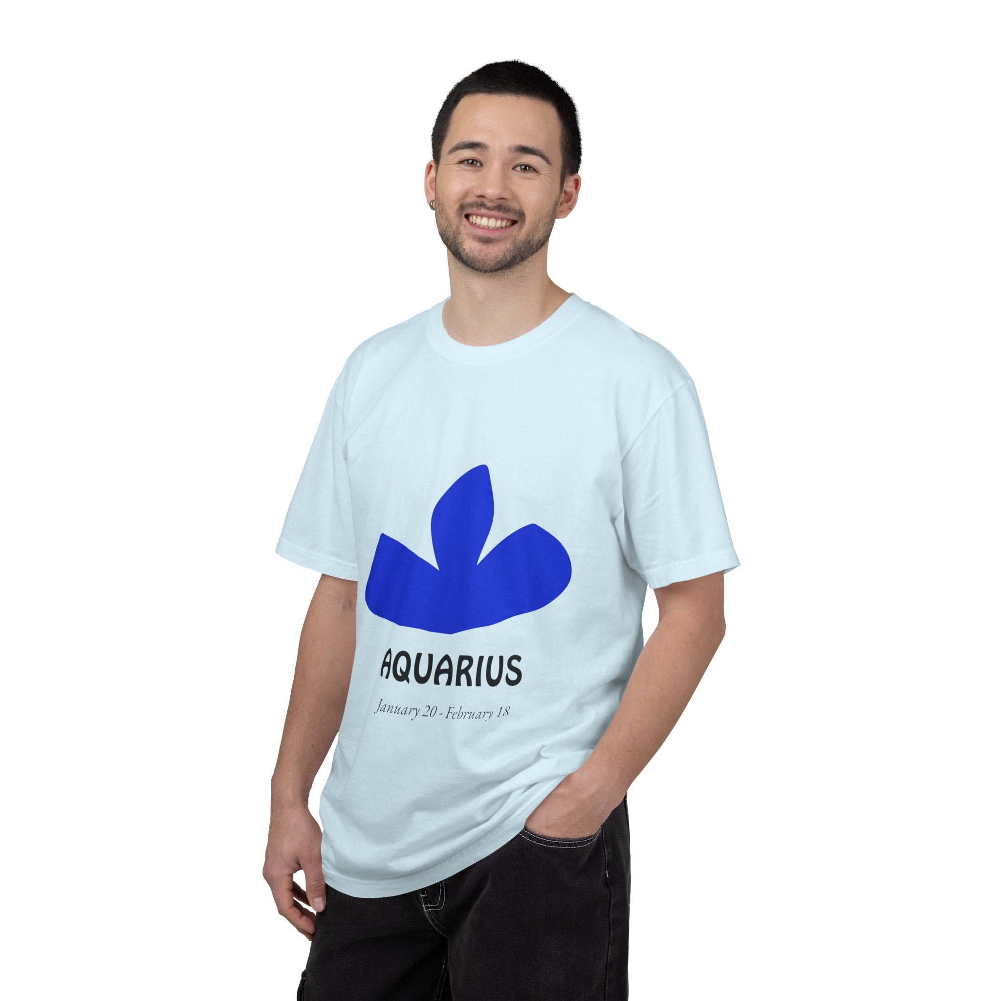 Aquarius Zodiac T-Shirt — Bold Blue Symbol, January 20–February 18 Astrology Tee