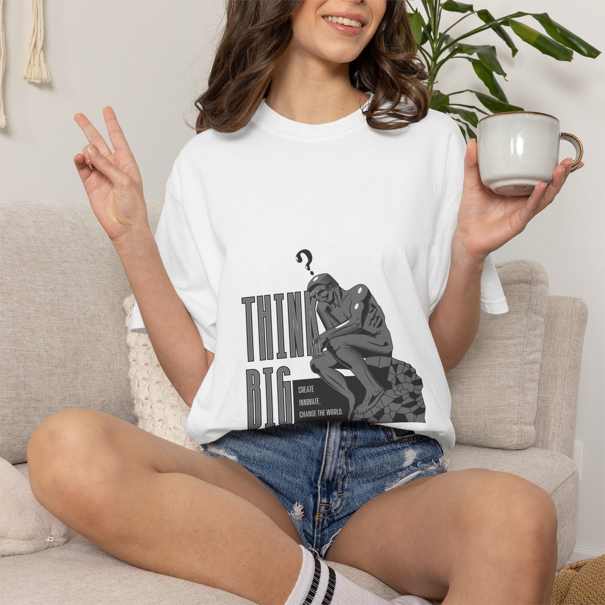 Think Big T-Shirt — Motivational Graphic Tee with Thinking Man Design