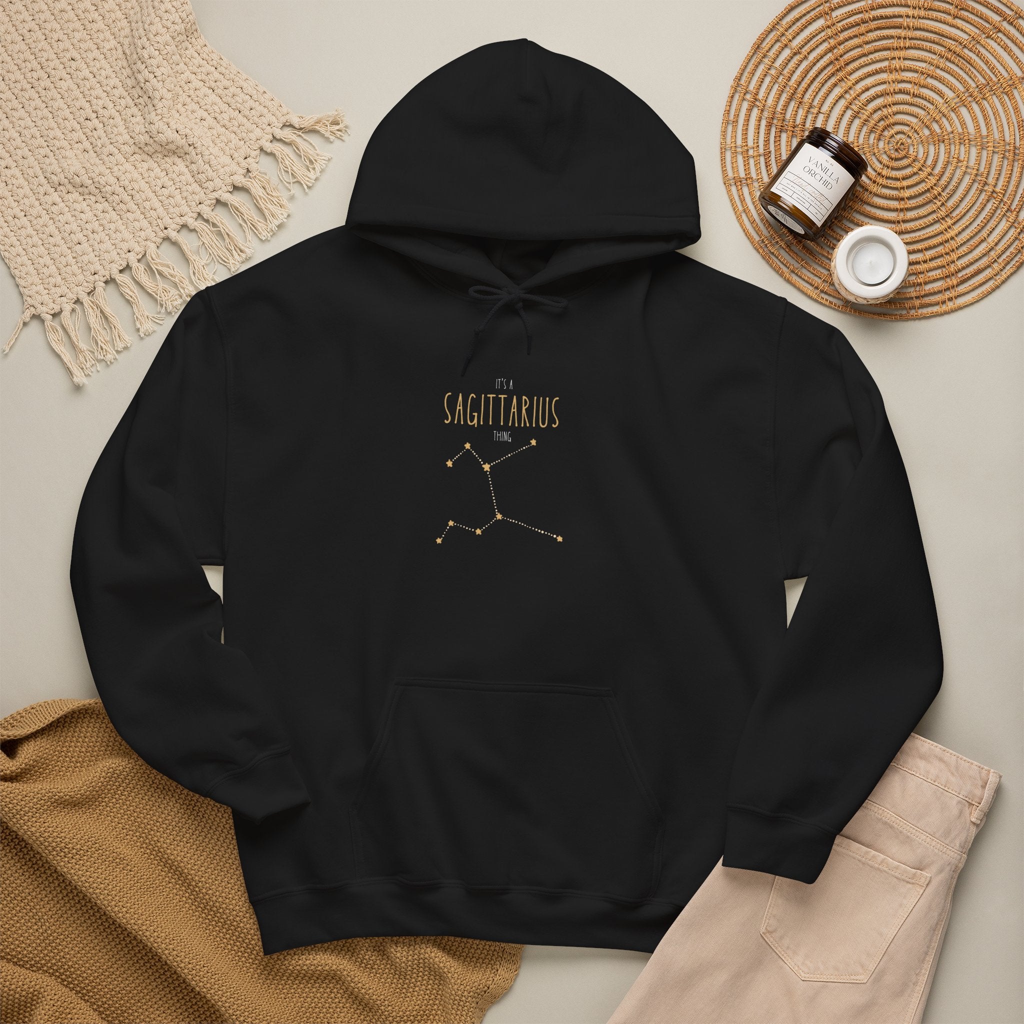 Sagittarius Constellation Hoodie – Gold Zodiac Graphic
