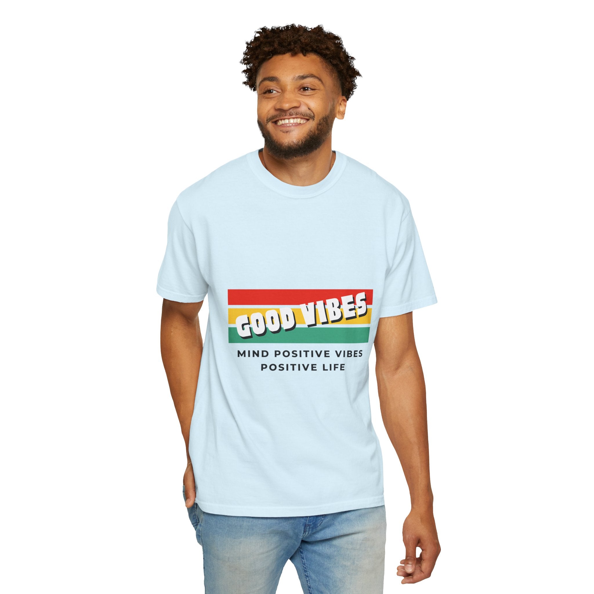 Good Vibes T-Shirt — Retro Stripes “Mind Positive Vibes, Positive Life”