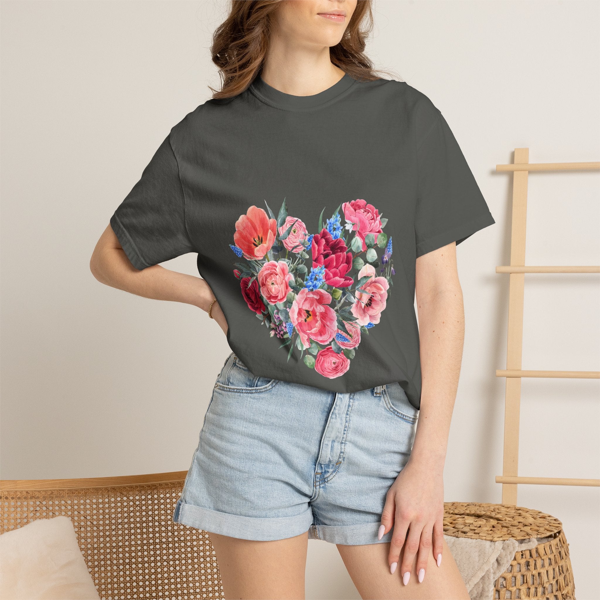 Floral Heart T-Shirt – Watercolor Rose Heart Graphic Tee (Valentine’s Day, Mother's Day)