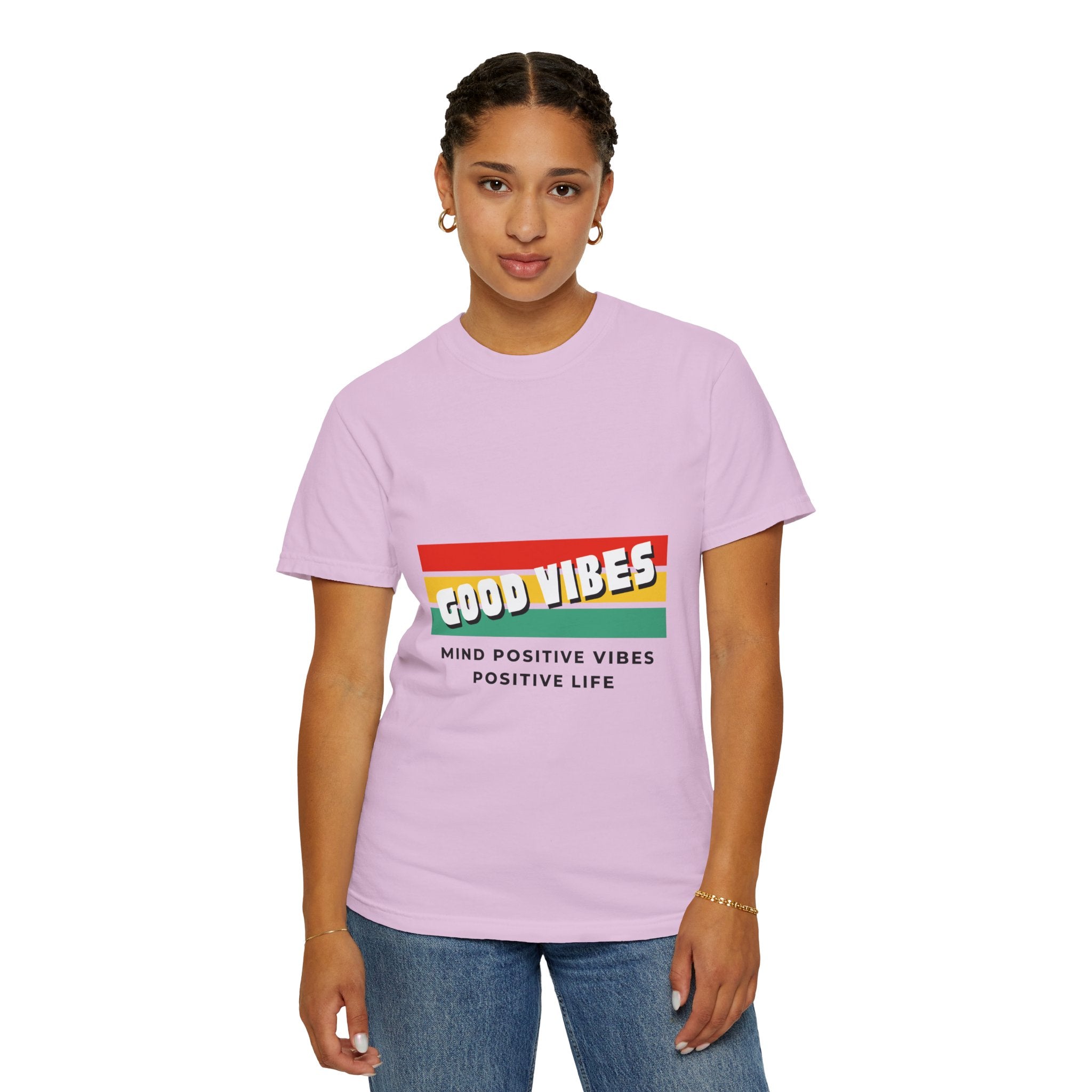 Good Vibes T-Shirt — Retro Stripes “Mind Positive Vibes, Positive Life”