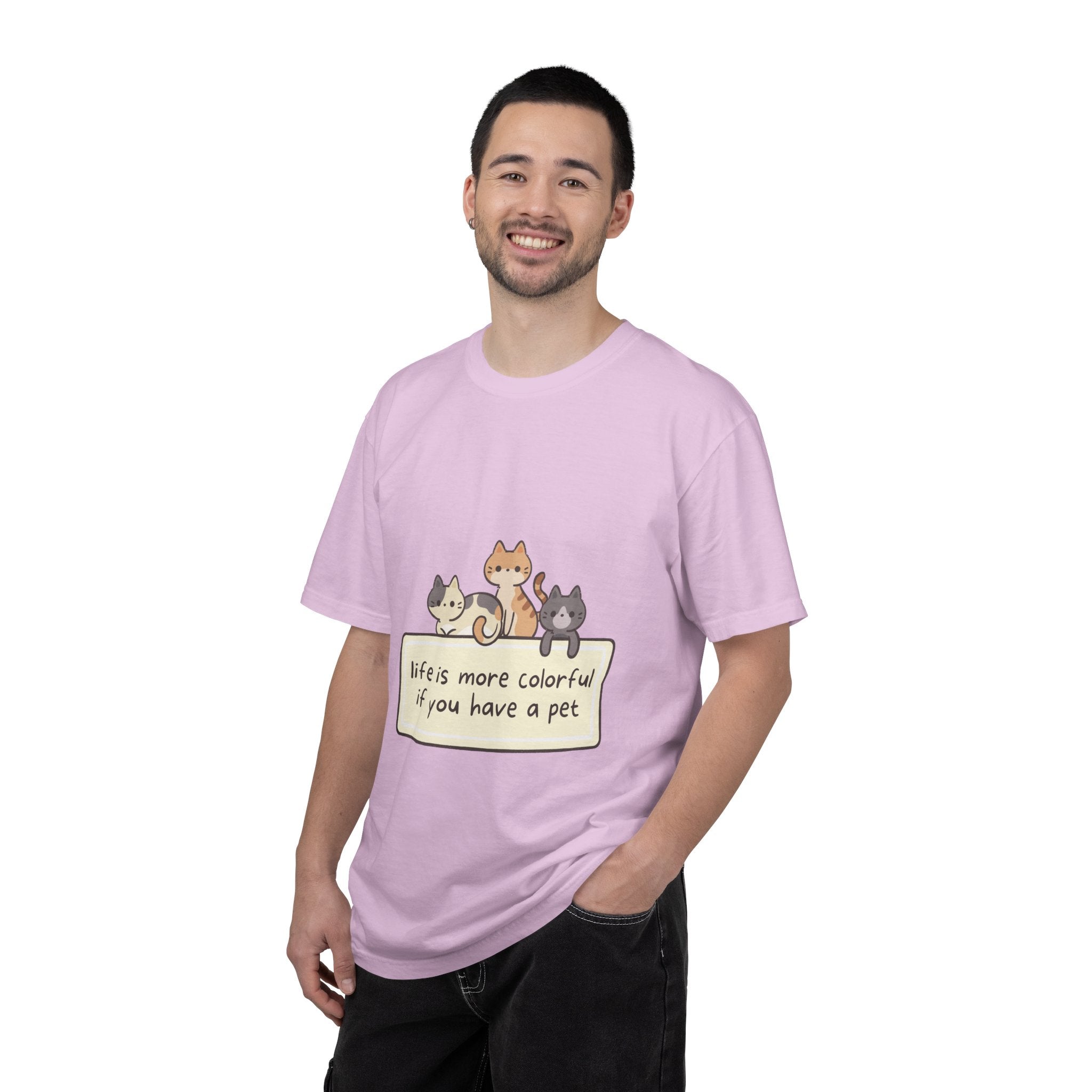 Pet Lover T-Shirt — "Life is More Colorful if You Have a Pet" Cute Cat Illustration