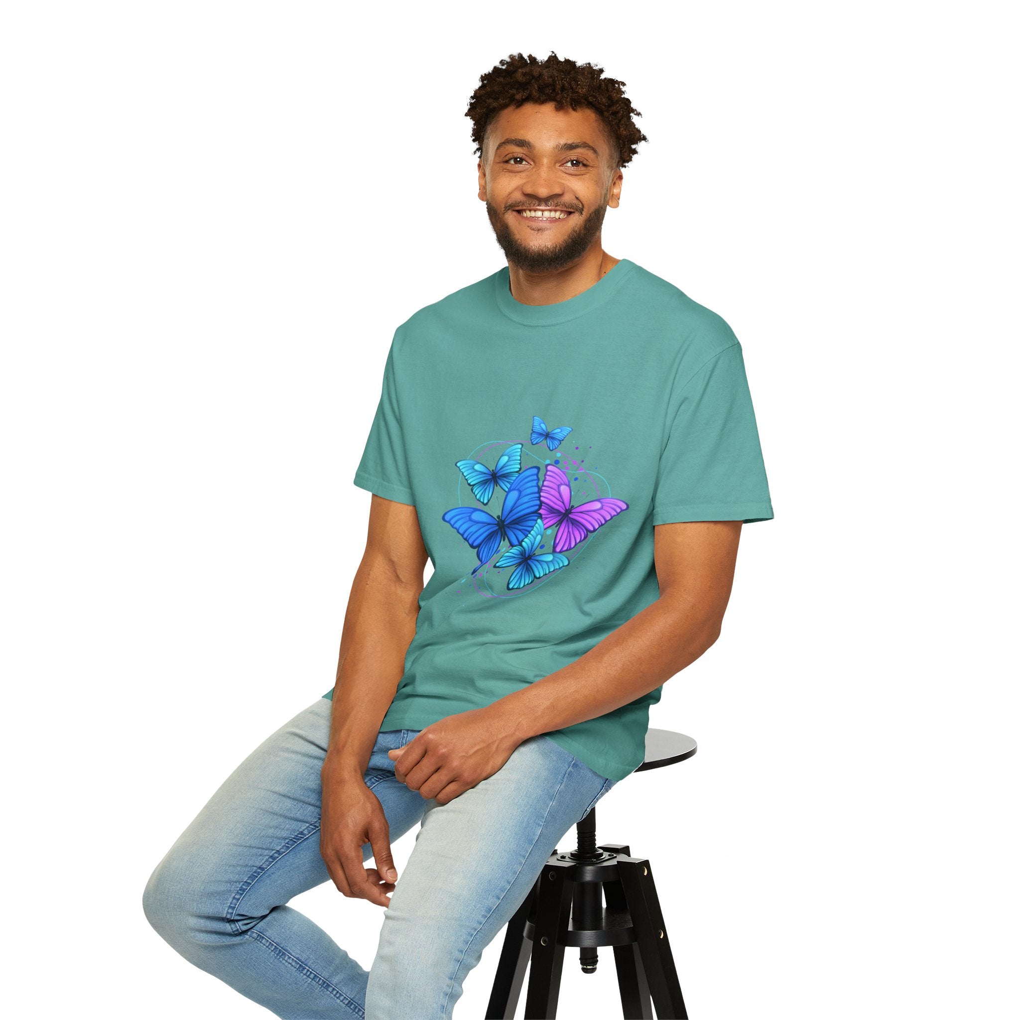 Butterfly Cluster T‑Shirt — Blue & Purple Wings Graphic Tee