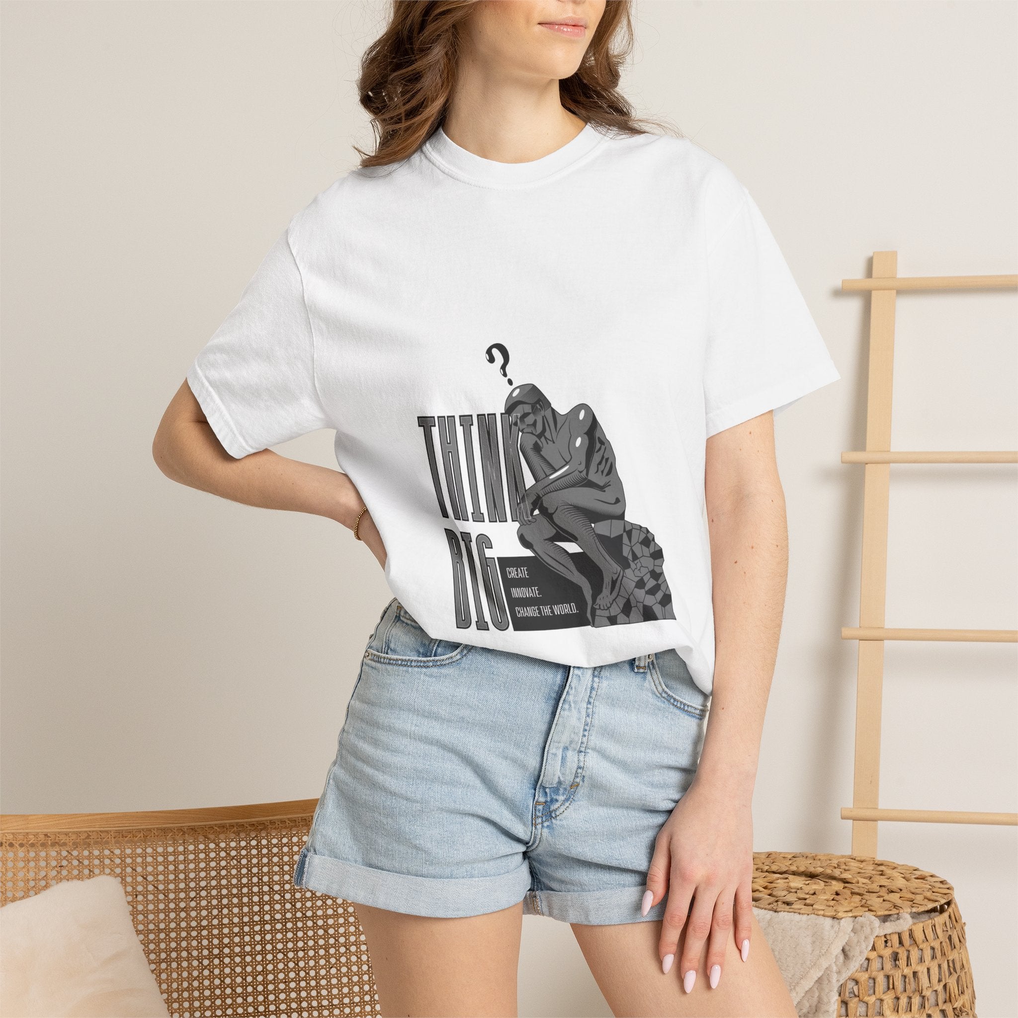 Think Big T-Shirt — Motivational Graphic Tee with Thinking Man Design