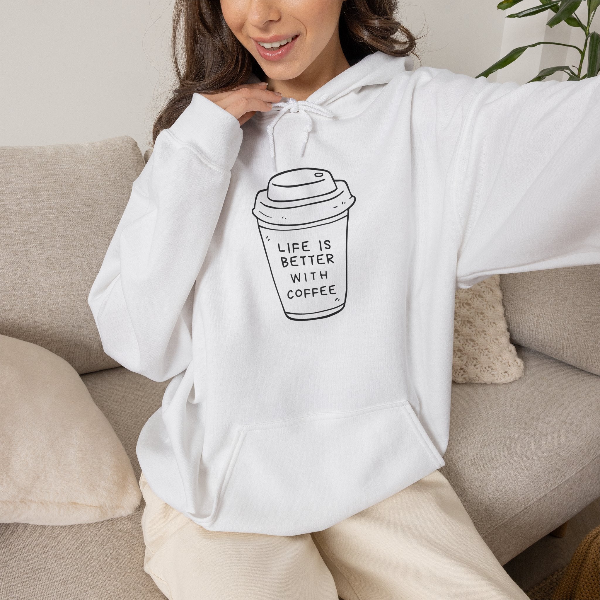 Coffee Lovers Hoodie - "Life Is Better With Coffee" Minimal Graphic Pullover