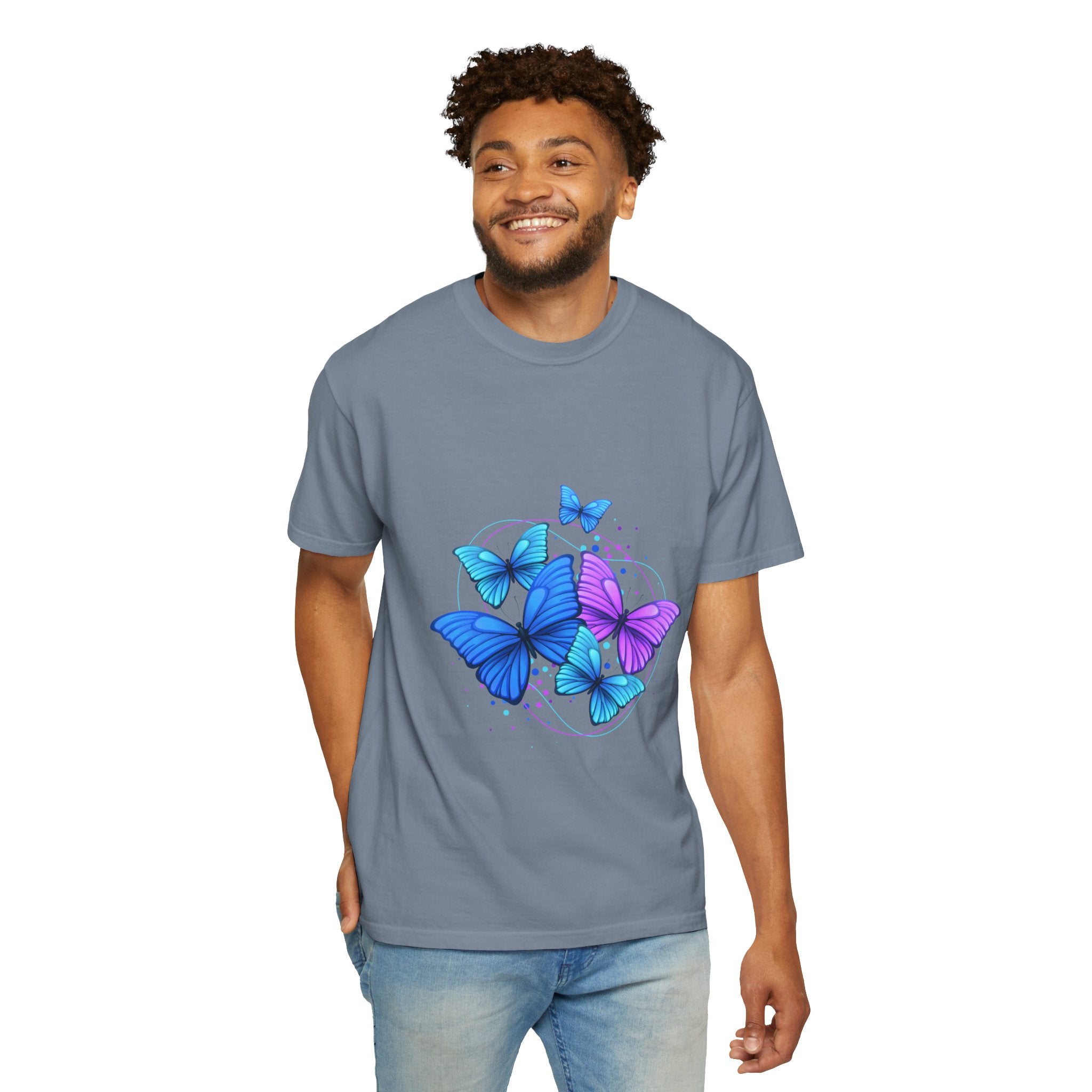 Butterfly Cluster T‑Shirt — Blue & Purple Wings Graphic Tee