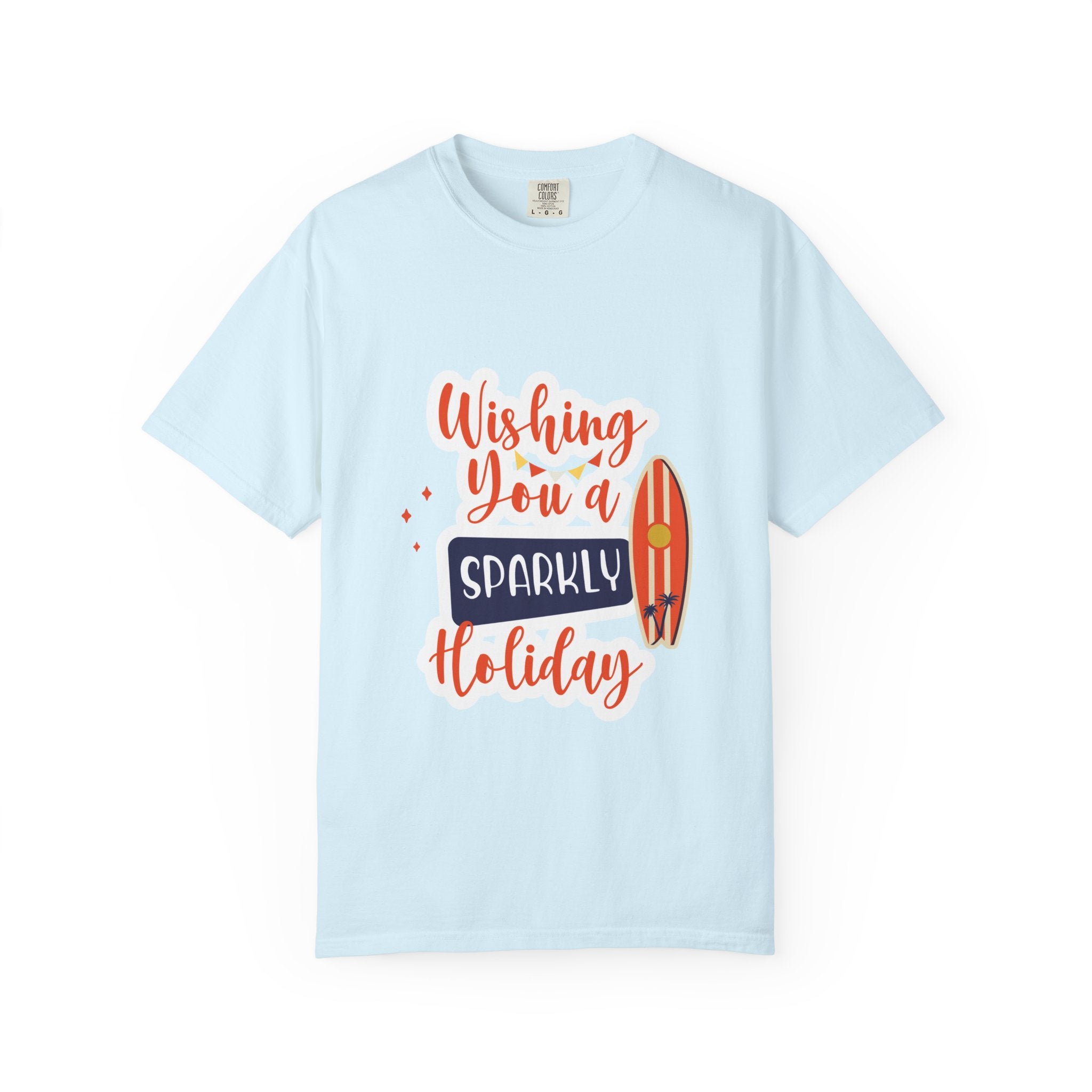 Holiday Surfboard T‑Shirt — "Wishing You a Sparkly Holiday" Beachy Christmas Tee