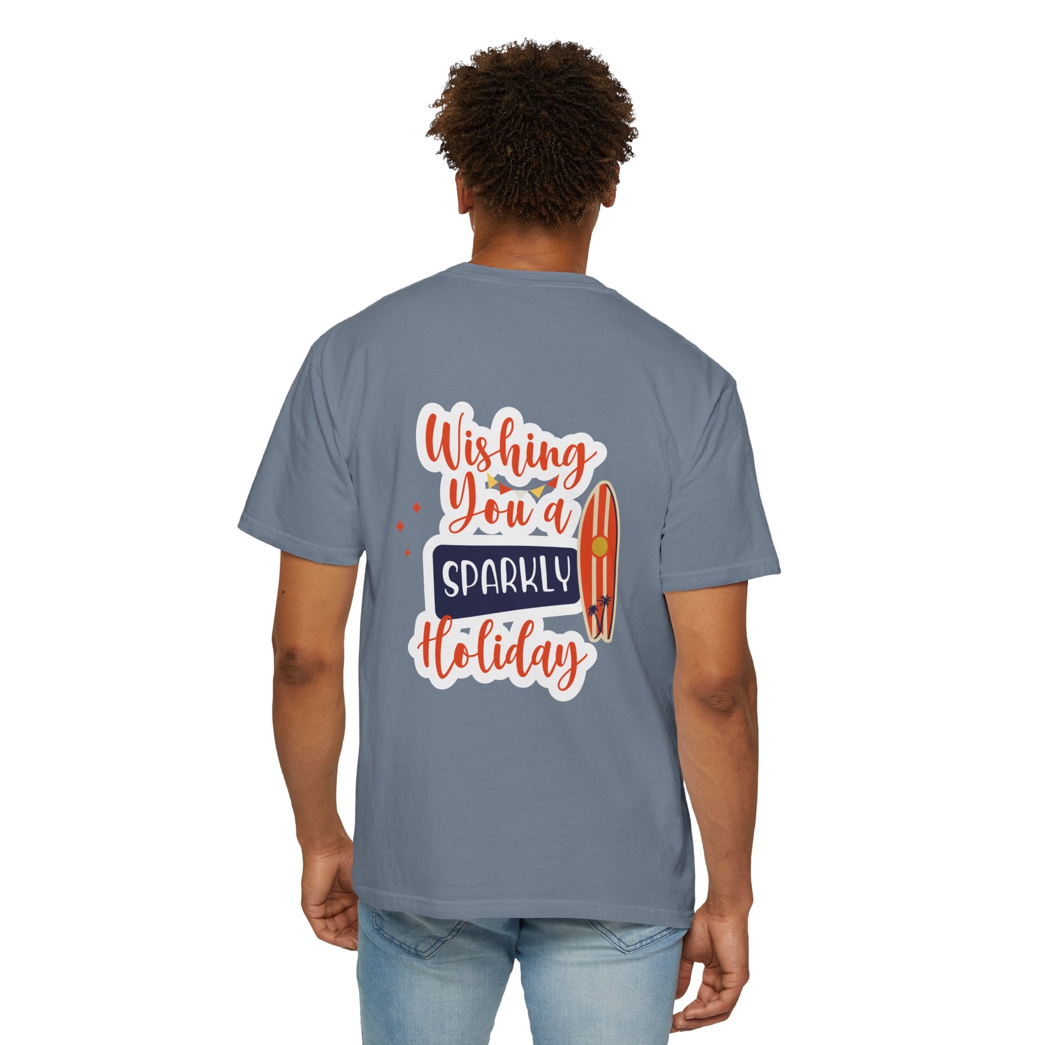 Holiday Surfboard T‑Shirt — "Wishing You a Sparkly Holiday" Beachy Christmas Tee