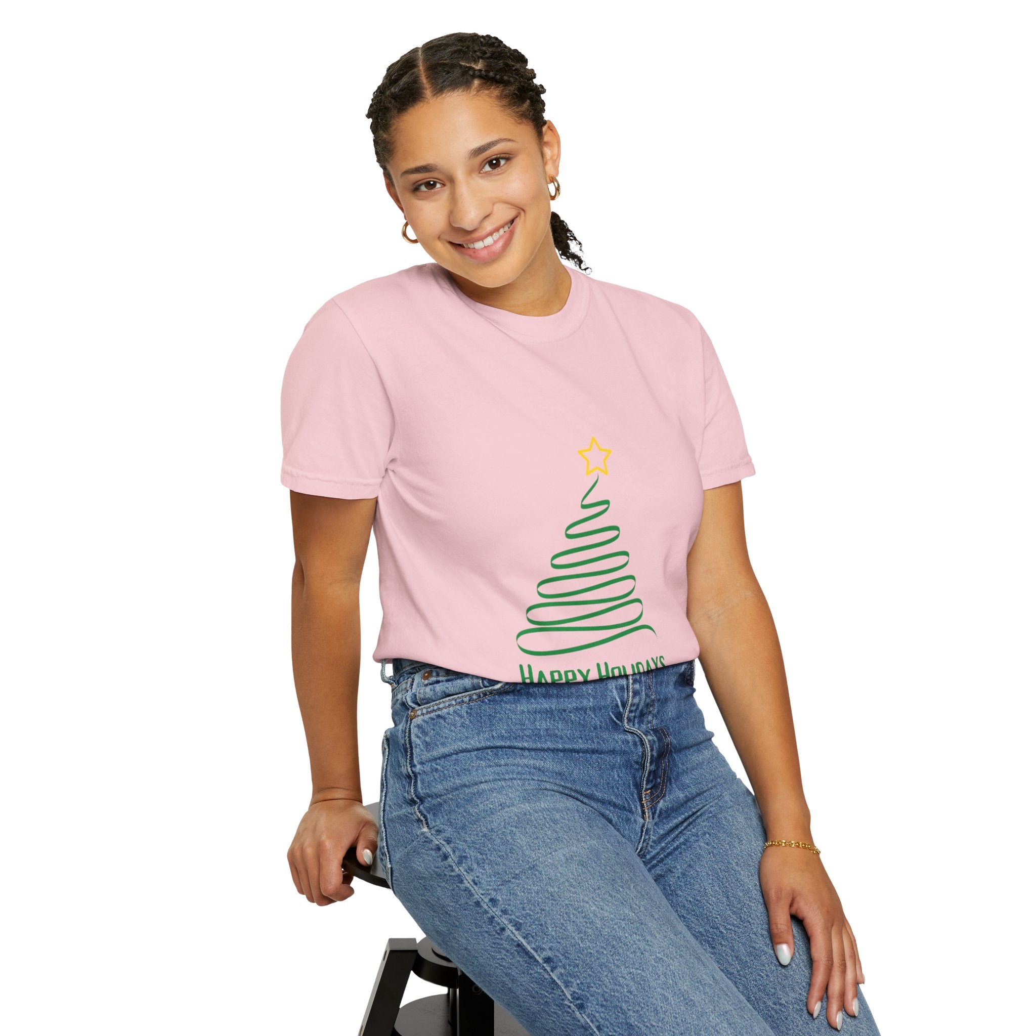 Holiday Spiral Christmas Tree T-Shirt — "Happy Holidays" Minimalist Graphic