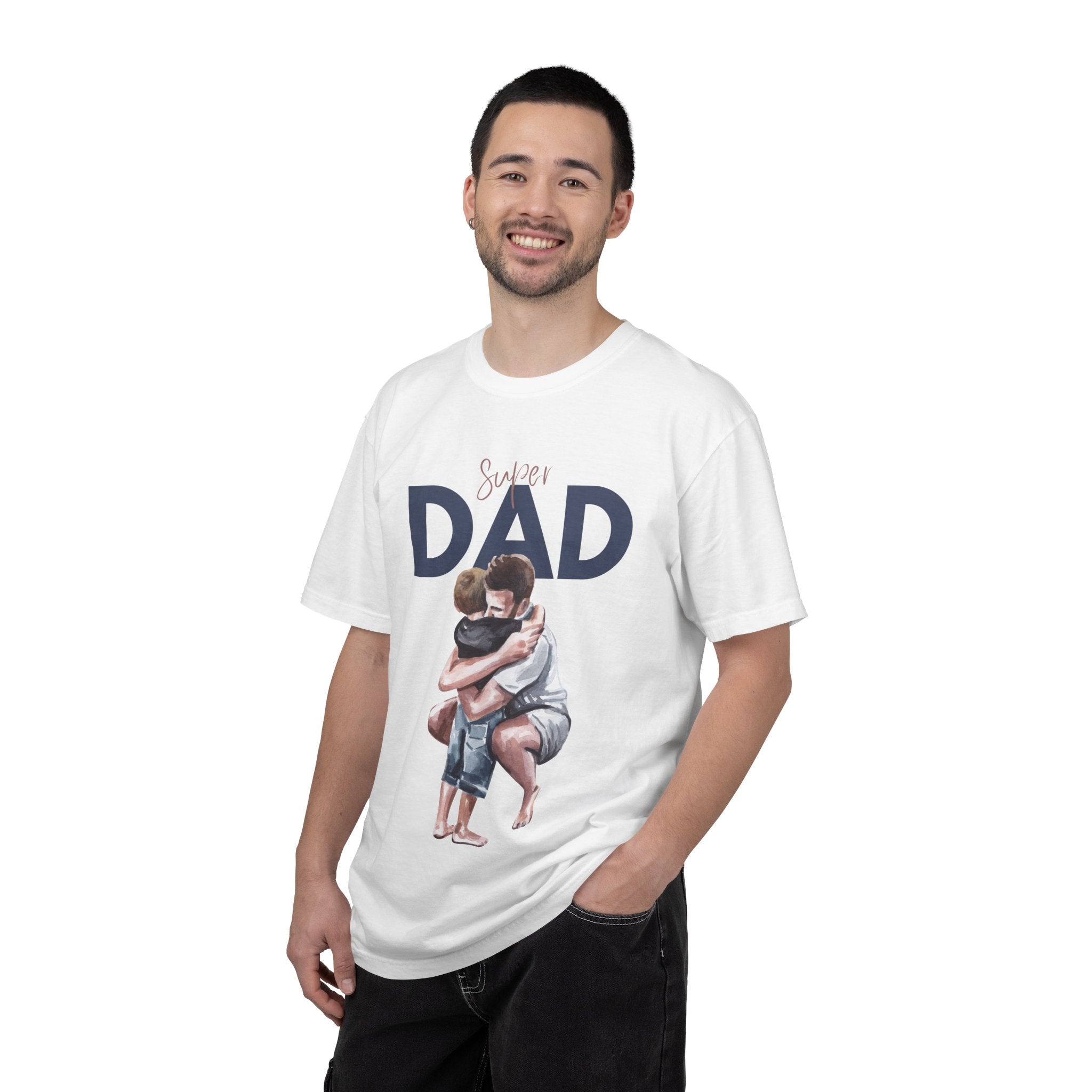 Father & Son Hug T-Shirt — Super Dad Graphic Tee for Father's Day