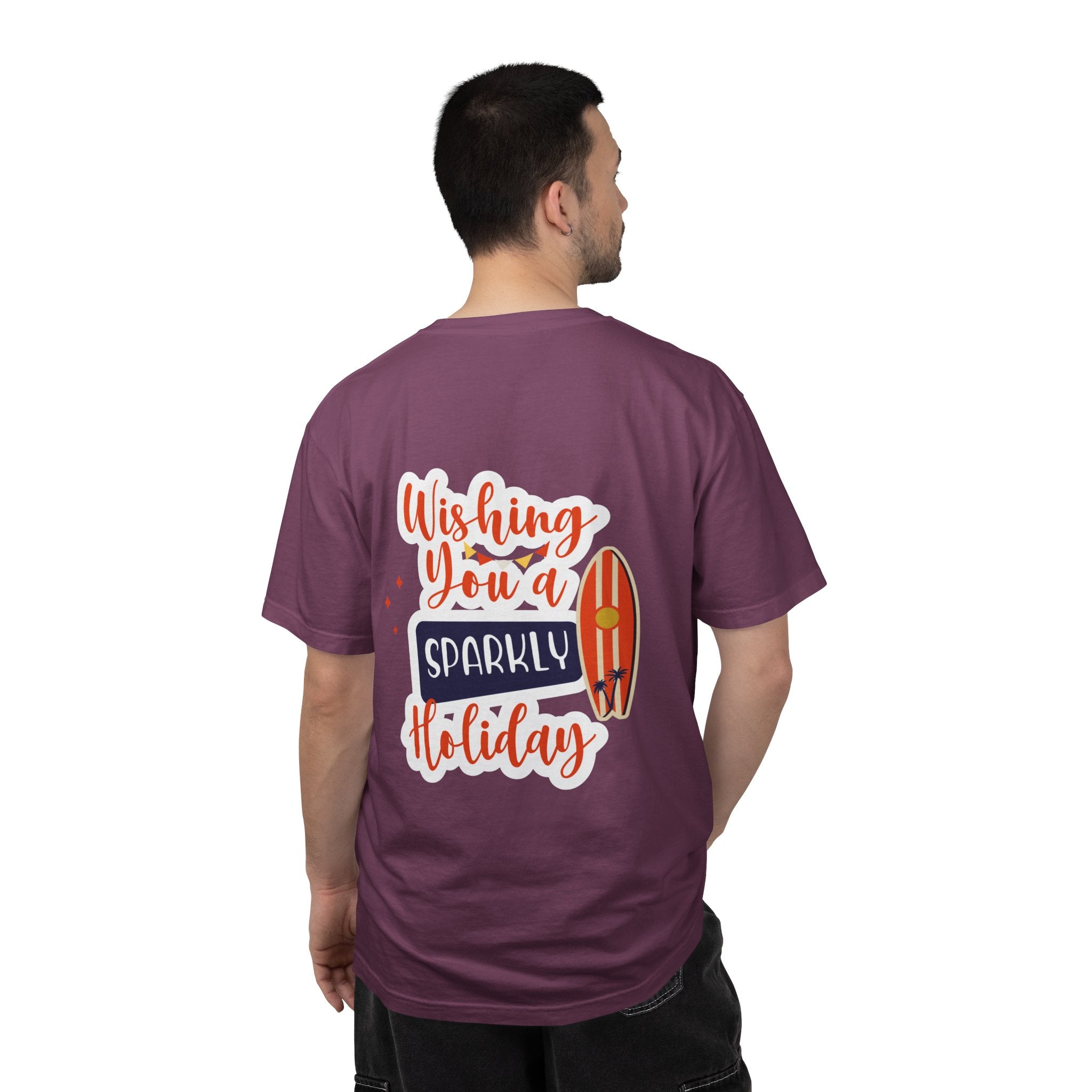 Holiday Surfboard T‑Shirt — "Wishing You a Sparkly Holiday" Beachy Christmas Tee