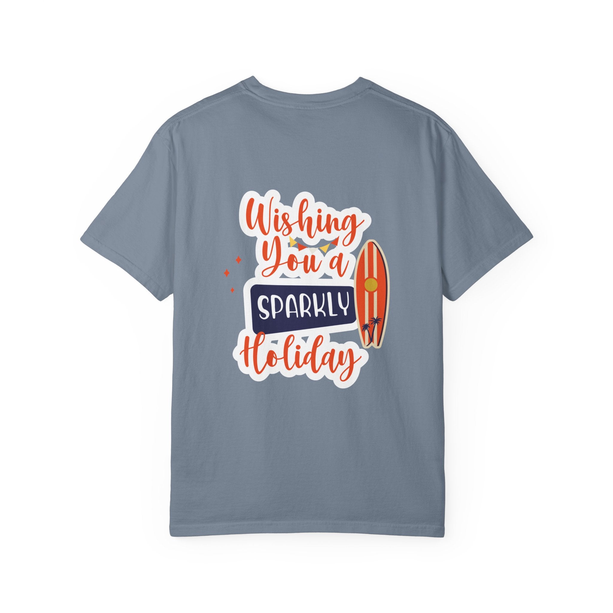 Holiday Surfboard T‑Shirt — "Wishing You a Sparkly Holiday" Beachy Christmas Tee