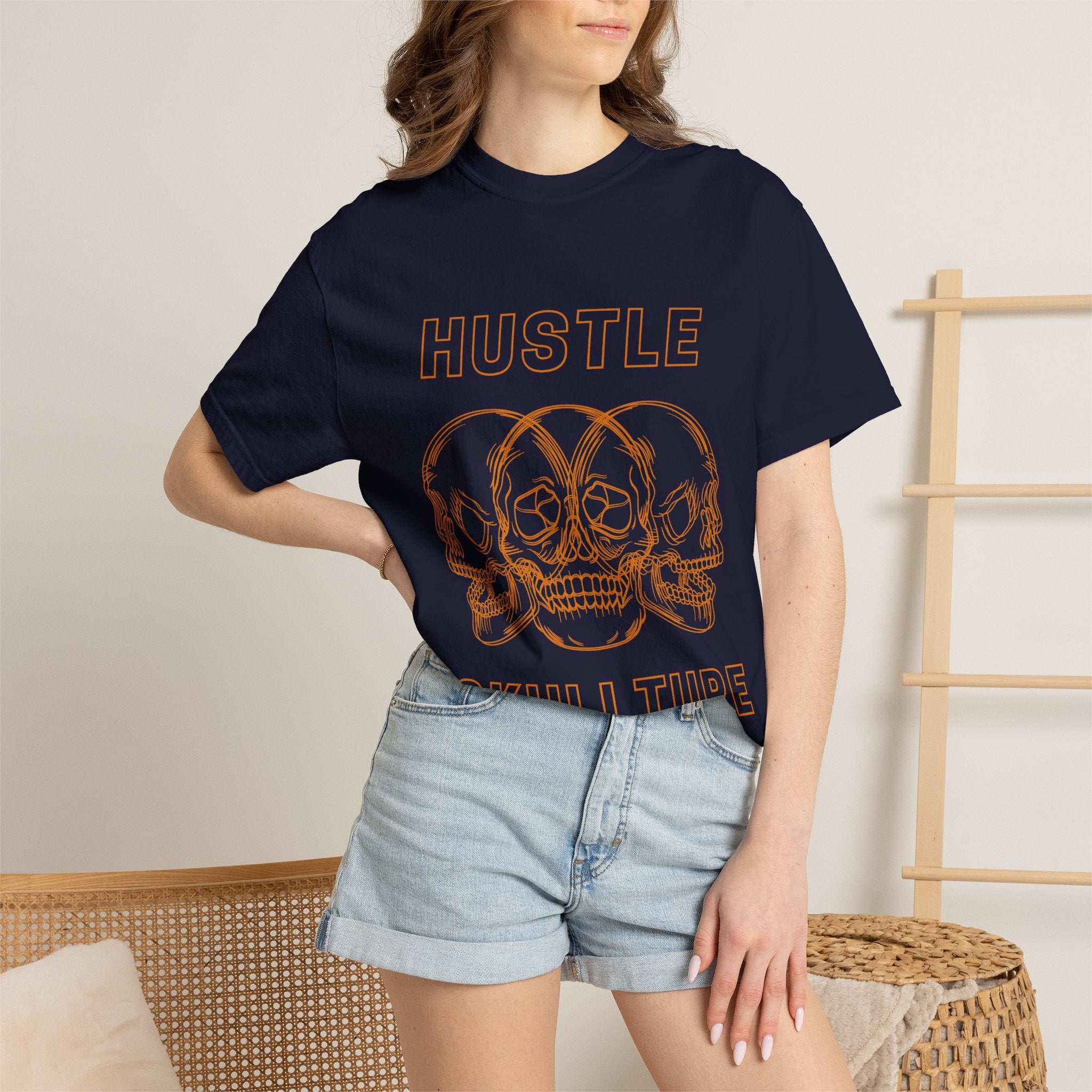 Hustle Skullture Tee — Vintage Skull Graphic T-Shirt for Streetwear & Edgy Style