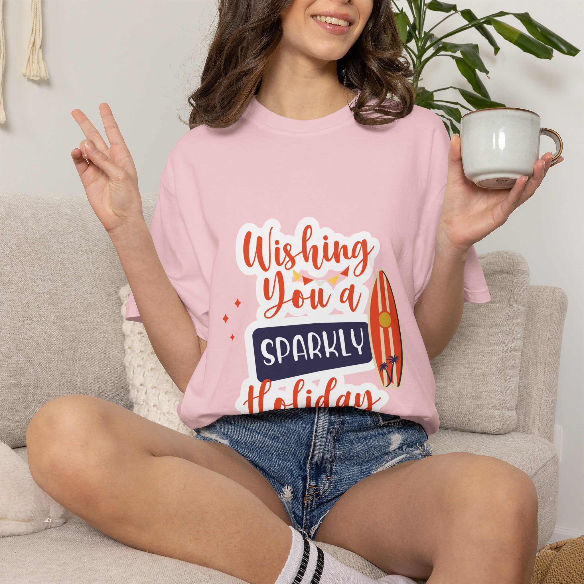 Holiday Surfboard T‑Shirt — "Wishing You a Sparkly Holiday" Beachy Christmas Tee