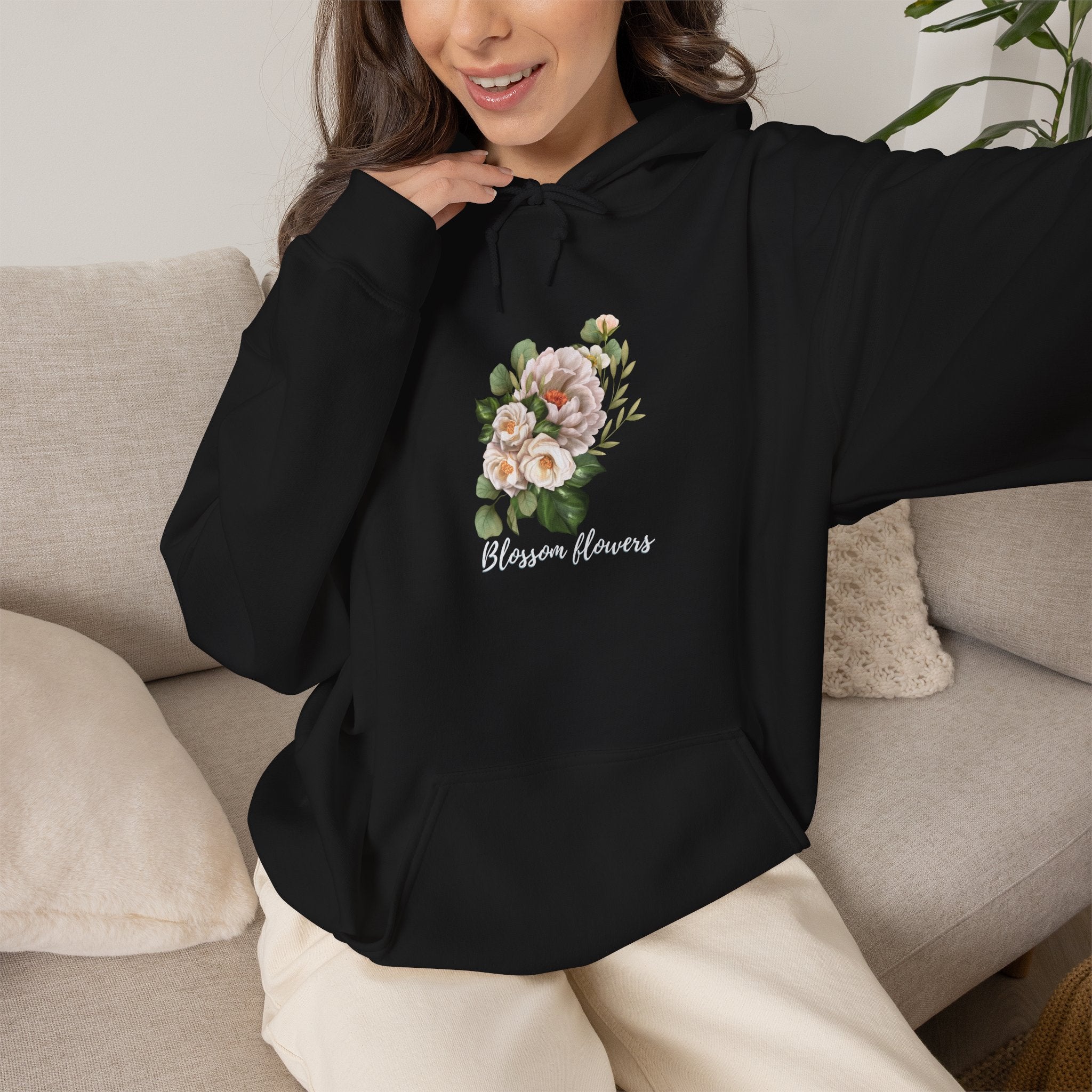 Floral 'Blossom Flowers' Hoodie – Soft Vintage Rose Graphic