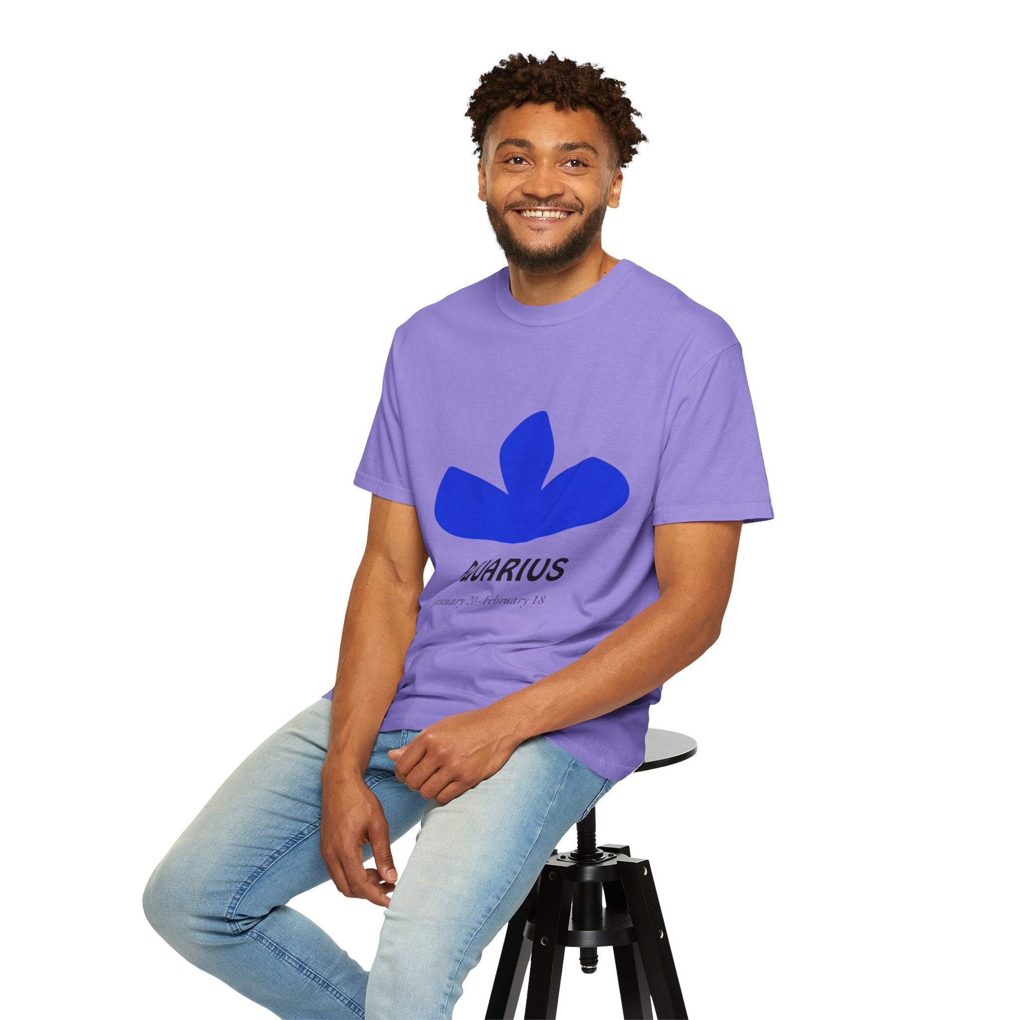 Aquarius Zodiac T-Shirt — Bold Blue Symbol, January 20–February 18 Astrology Tee