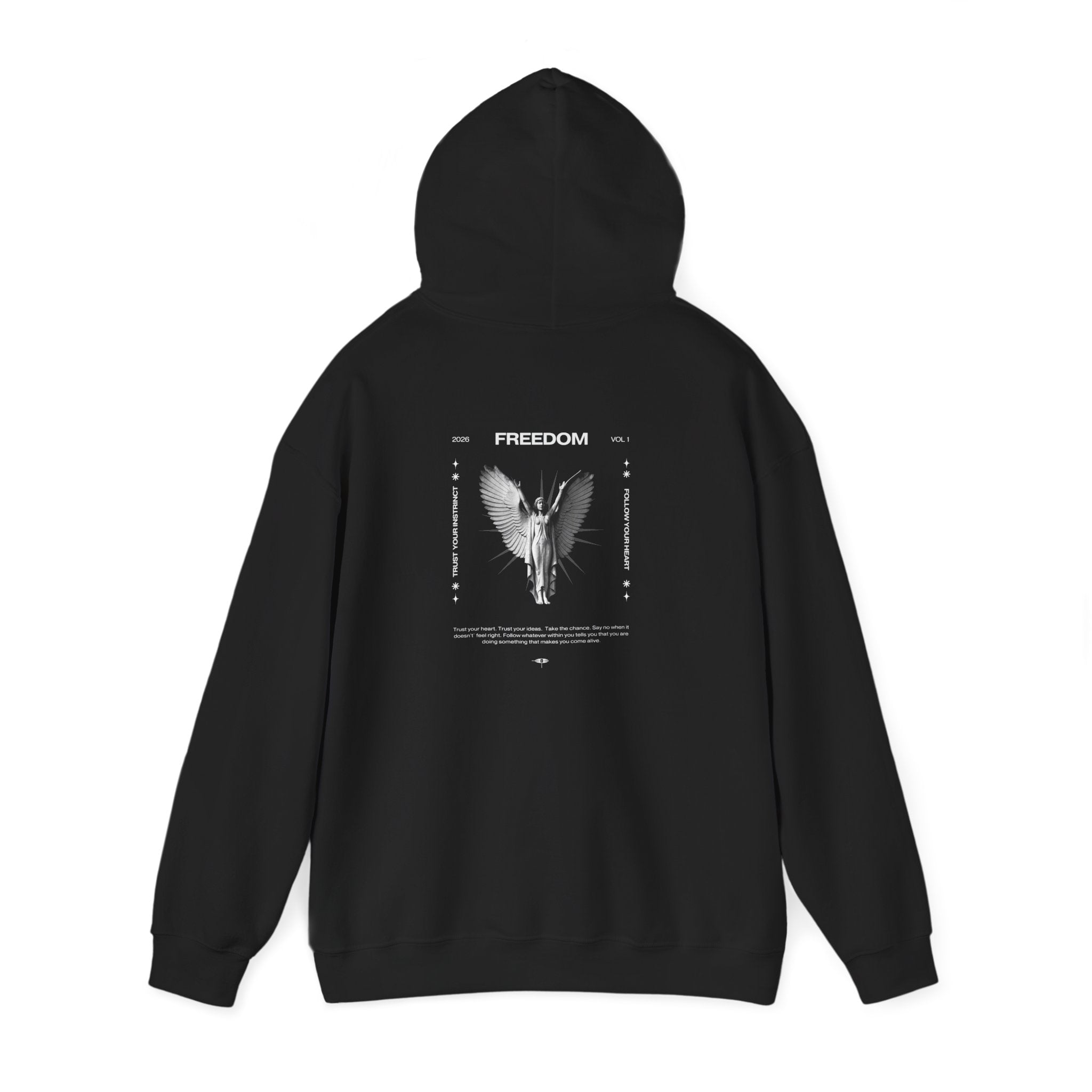 Freedom Angel Hoodie – Graphic Black Pullover with Winged Figure