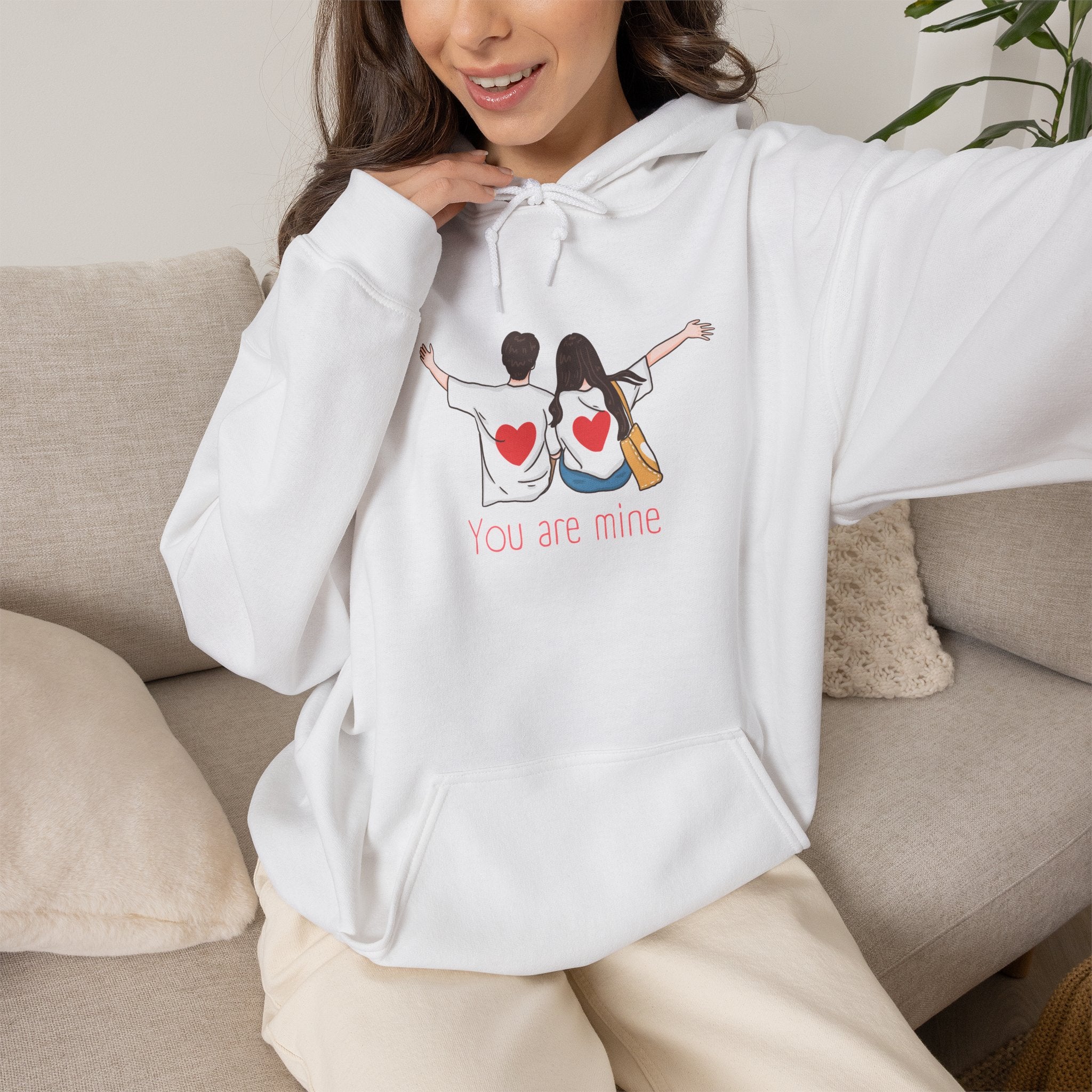 Cute Couples Hoodie — "You Are Mine" Matching Heart Back Design