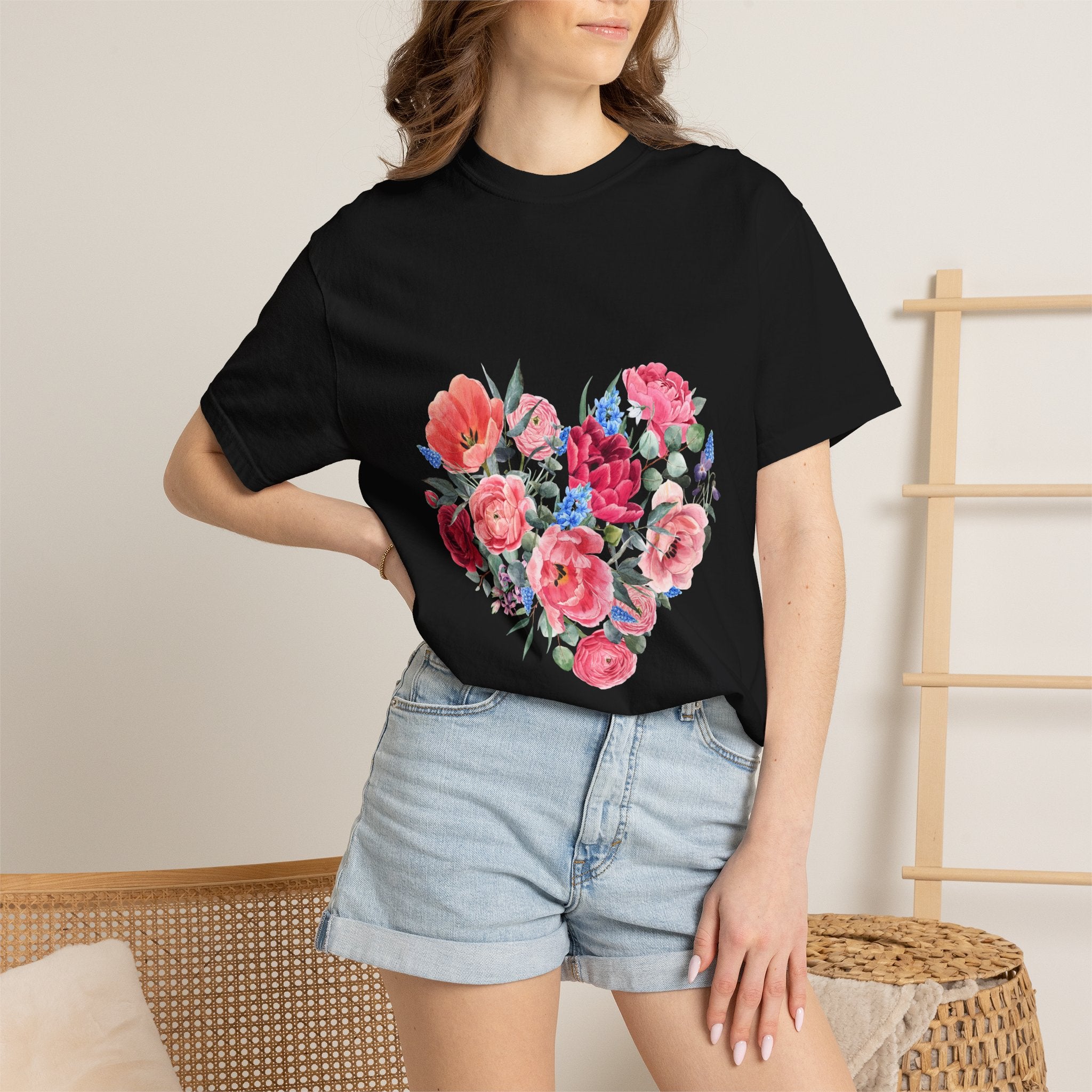 Floral Heart T-Shirt – Watercolor Rose Heart Graphic Tee (Valentine’s Day, Mother's Day)