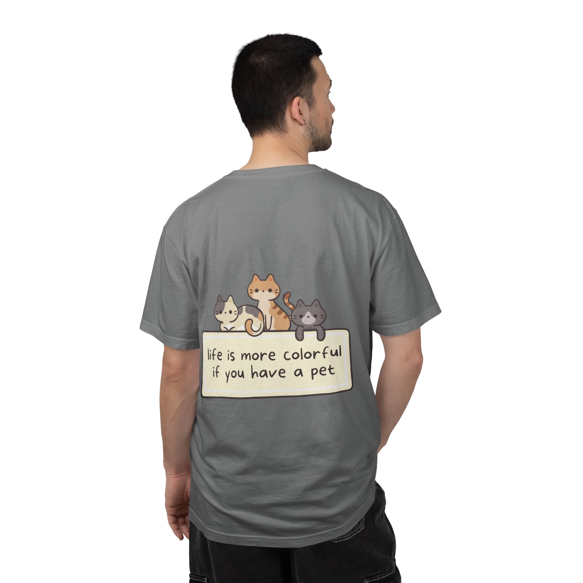 Pet Lover T-Shirt — "Life is More Colorful if You Have a Pet" Cute Cat Illustration