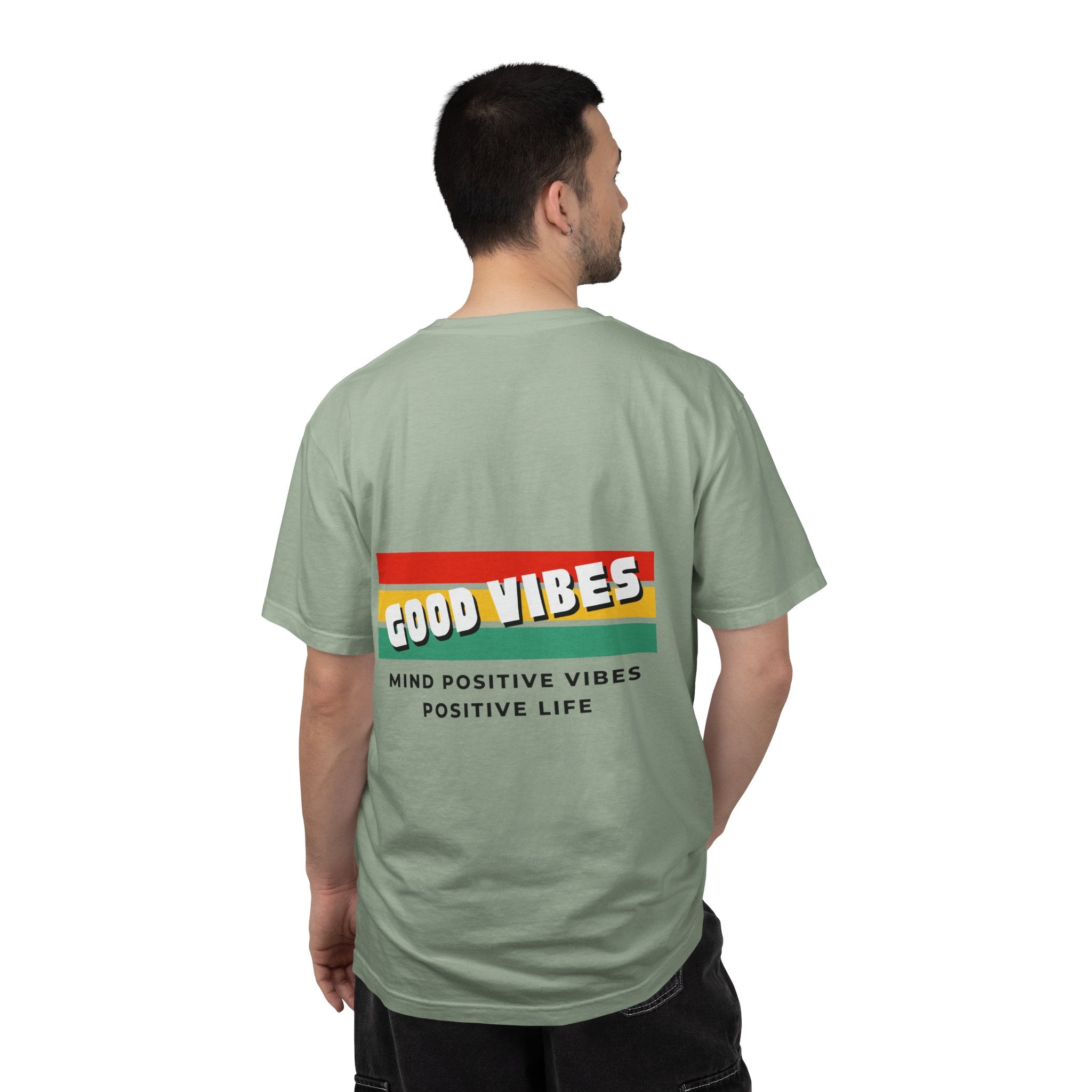 Good Vibes T-Shirt — Retro Stripes “Mind Positive Vibes, Positive Life”