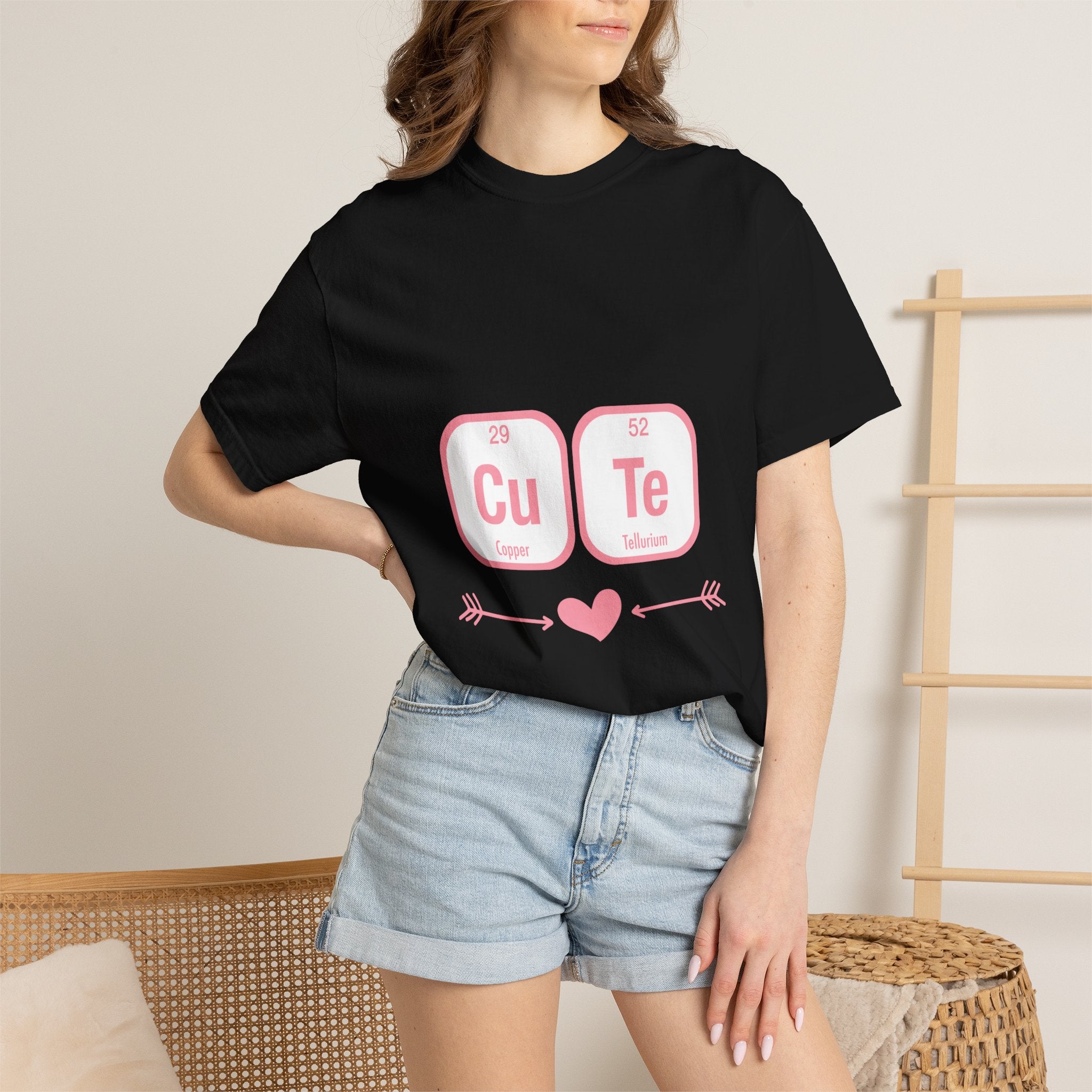 Cute Chemistry Tee — "Cu Te" Element Heart Graphic T-Shirt