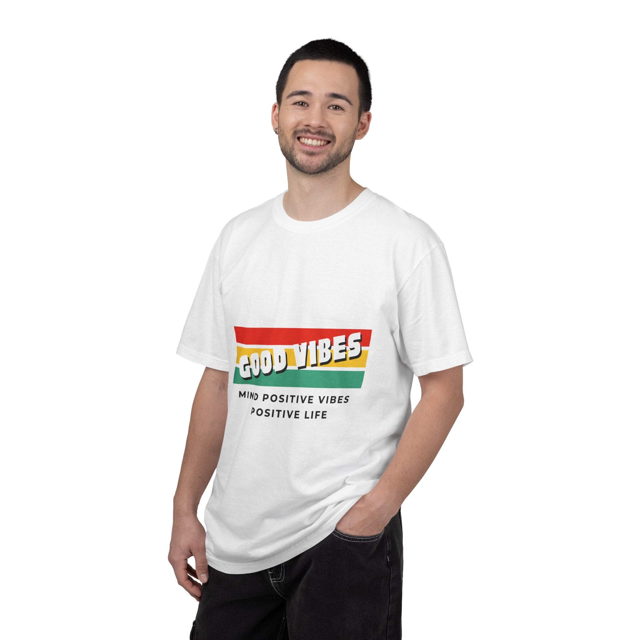 Good Vibes T-Shirt — Retro Stripes “Mind Positive Vibes, Positive Life”