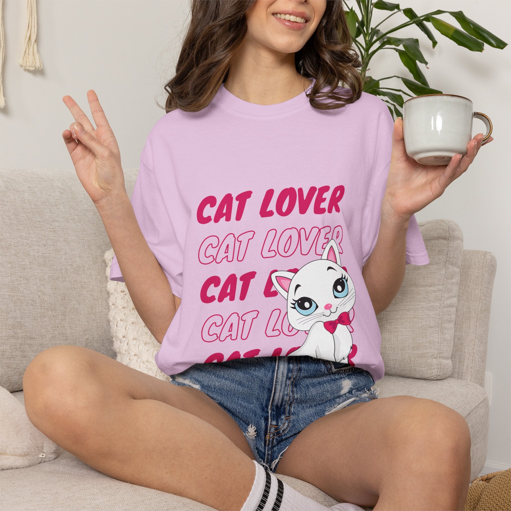 Cat Lover T-Shirt — Cute White Kitten Graphic Tee for Cat Moms & Fans