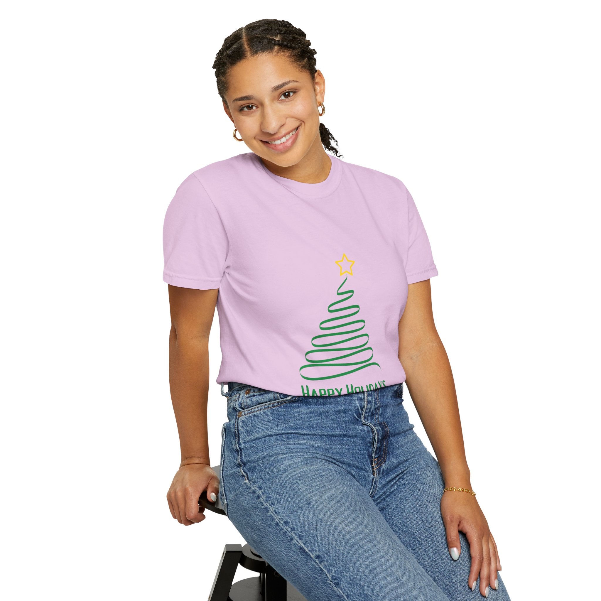 Holiday Spiral Christmas Tree T-Shirt — "Happy Holidays" Minimalist Graphic
