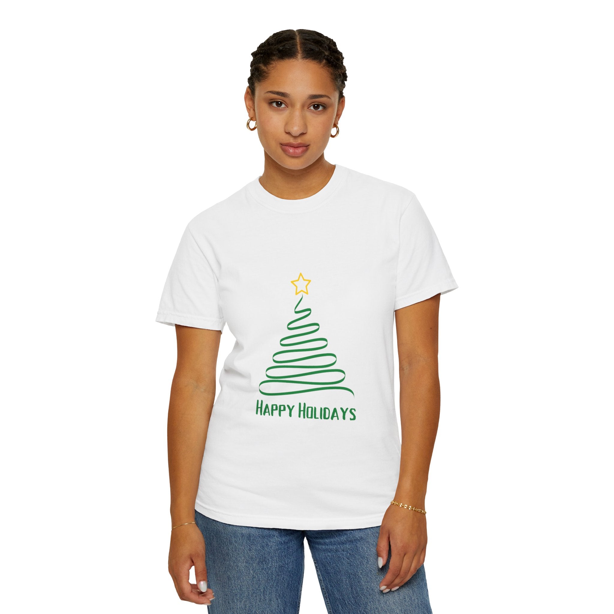 Holiday Spiral Christmas Tree T-Shirt — "Happy Holidays" Minimalist Graphic