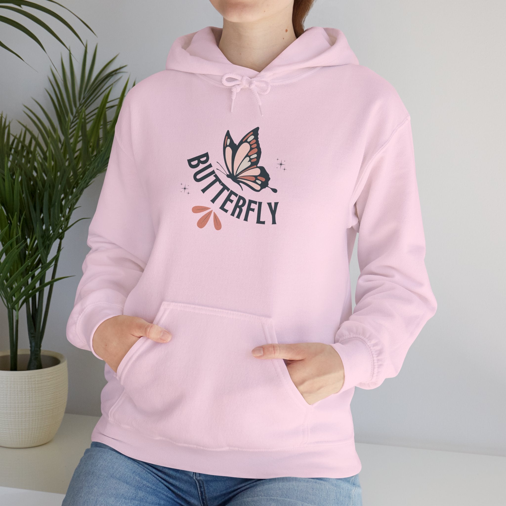 Butterfly Hoodie — Floral Pink Butterfly Graphic Pullover