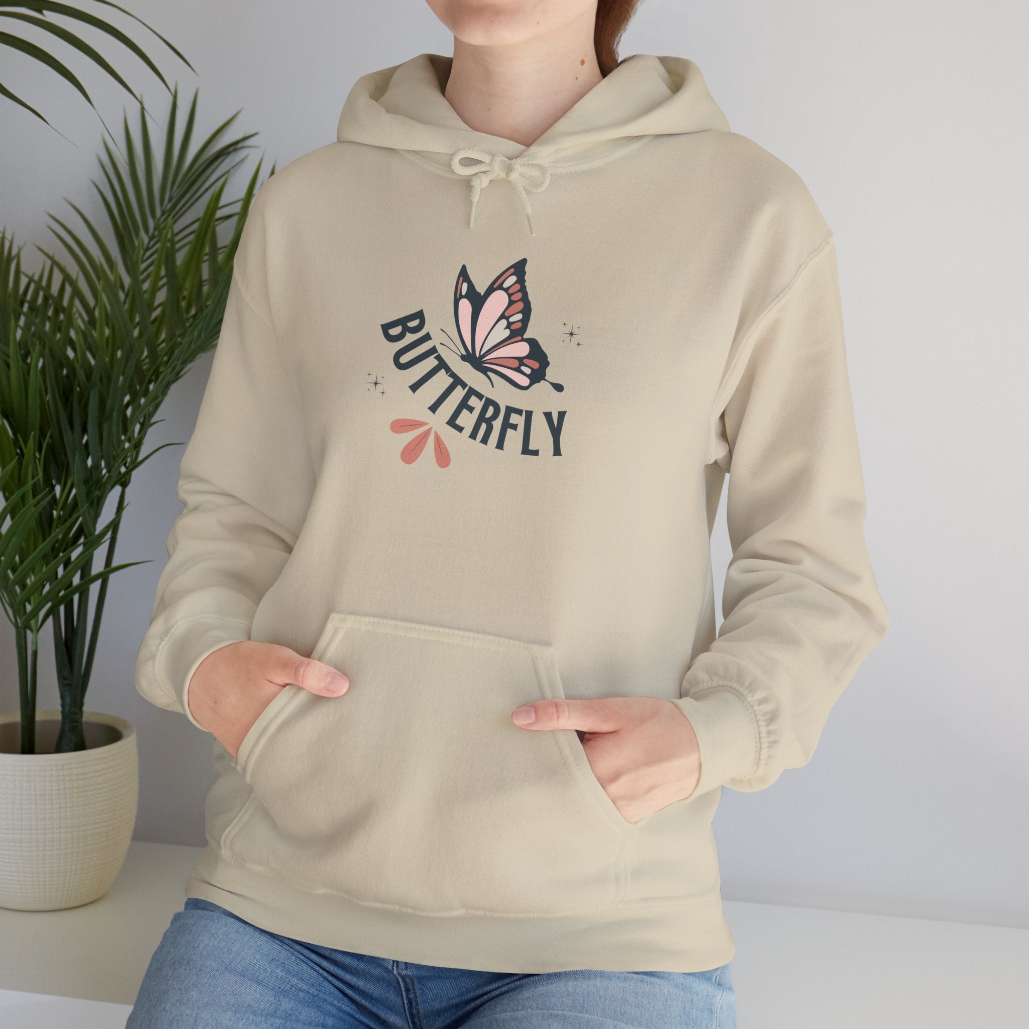Butterfly Hoodie — Floral Pink Butterfly Graphic Pullover