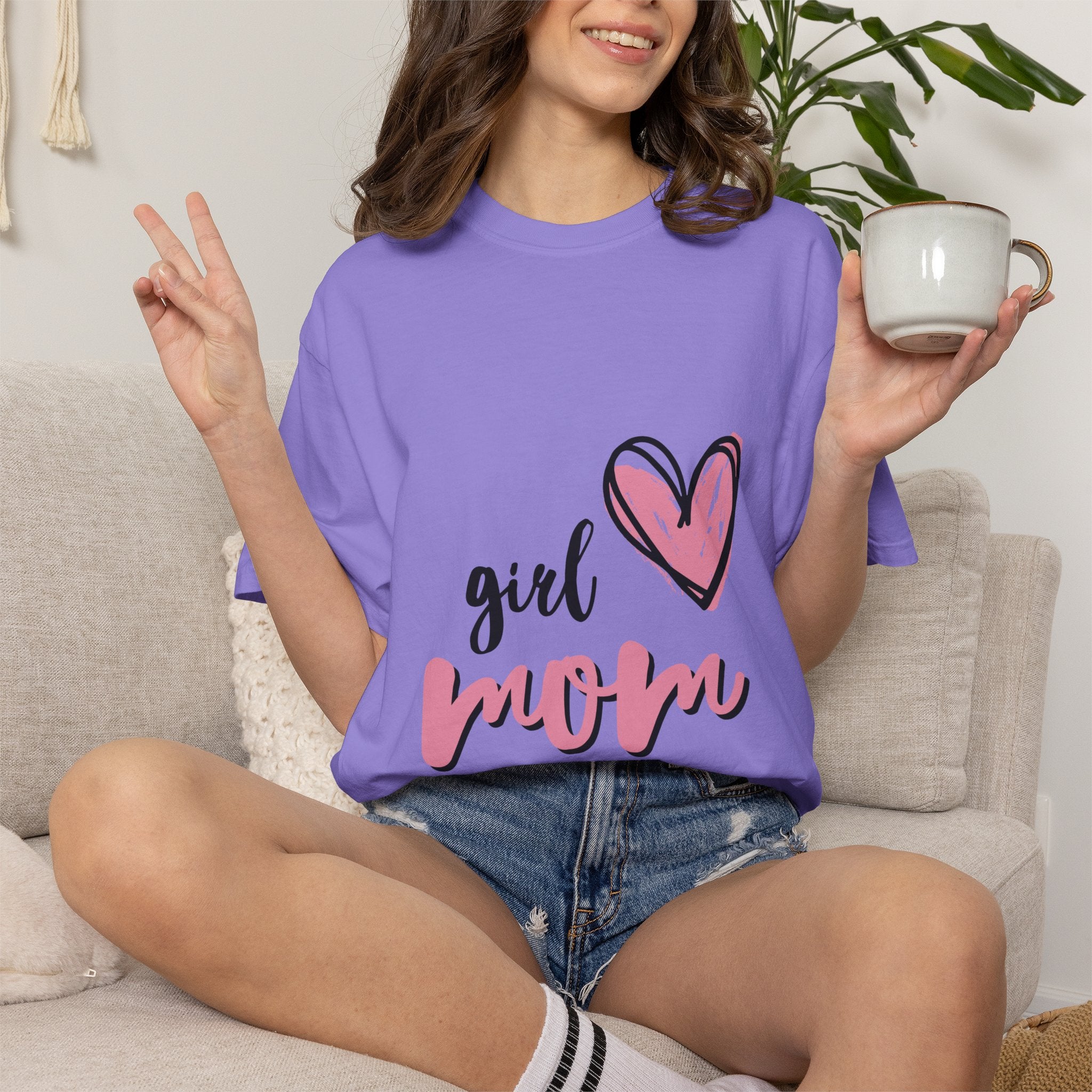 Girl Mom T-Shirt — Pink Heart Mom Shirt for New & Proud Mothers