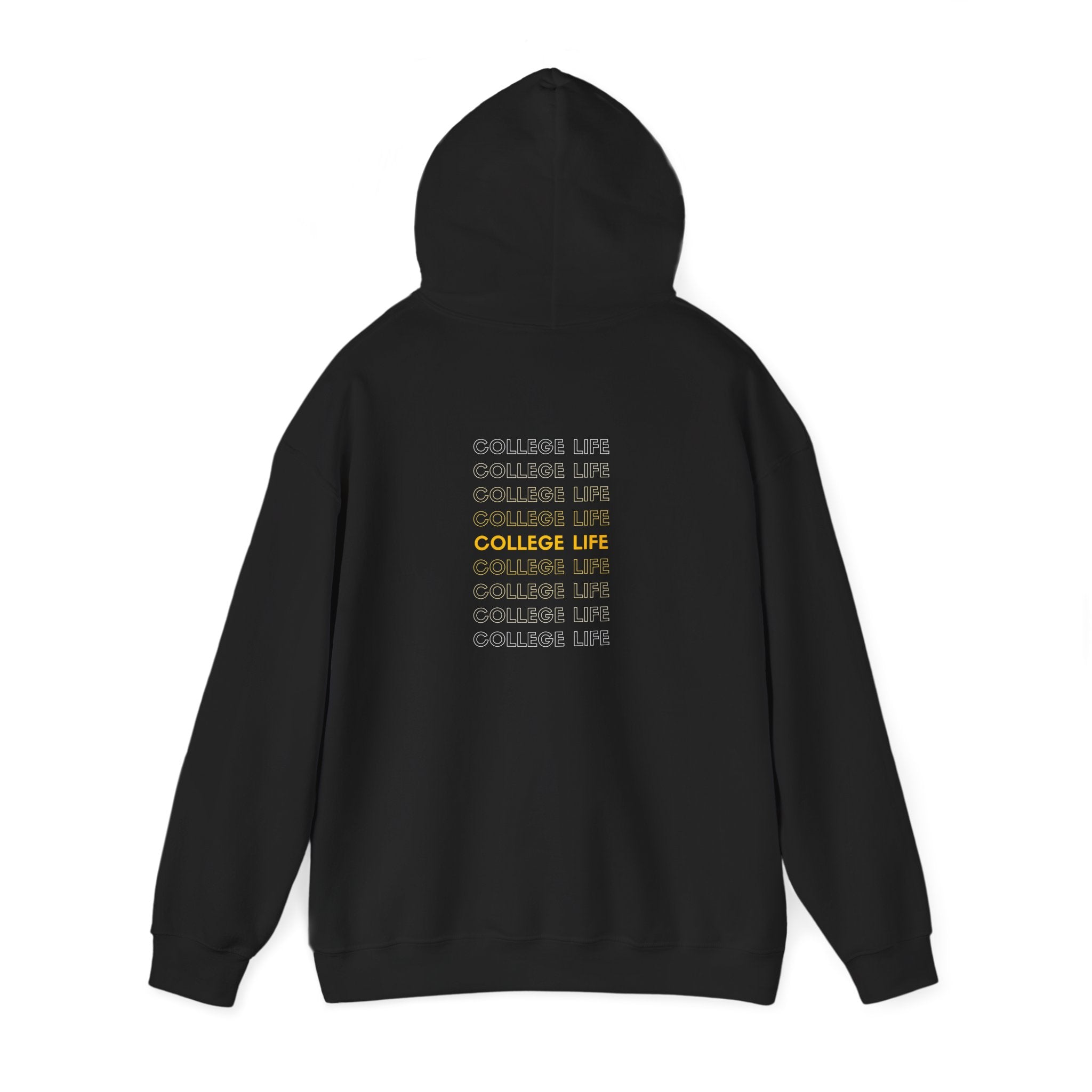 College Life Hoodie – Repeated Text Graphic Pullover