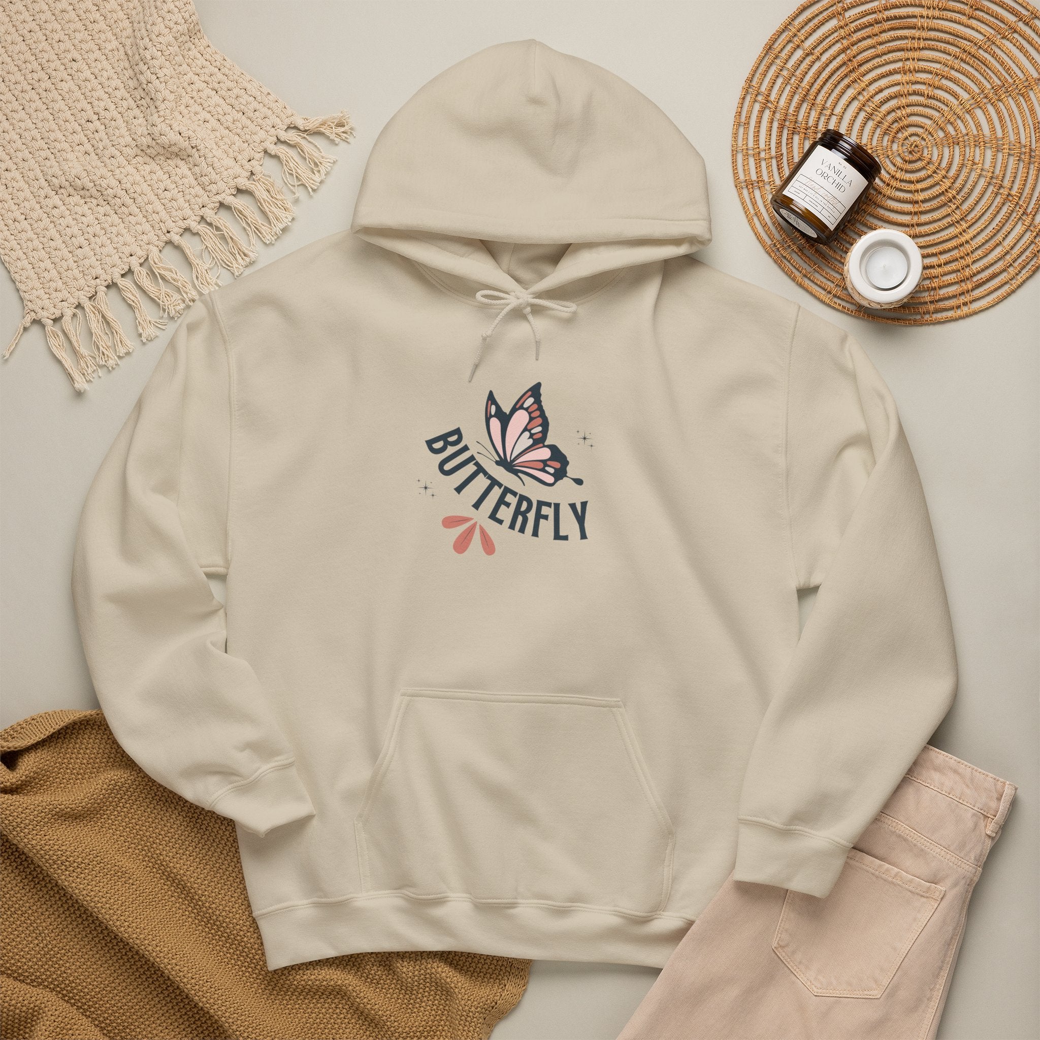 Butterfly Hoodie — Floral Pink Butterfly Graphic Pullover