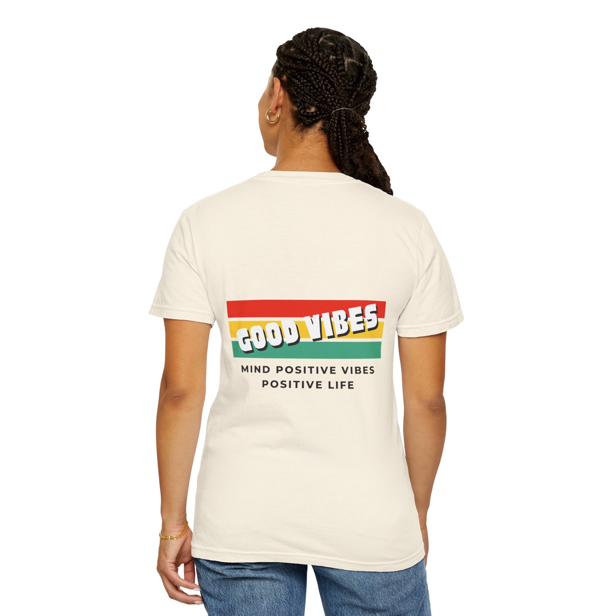 Good Vibes T-Shirt — Retro Stripes “Mind Positive Vibes, Positive Life”