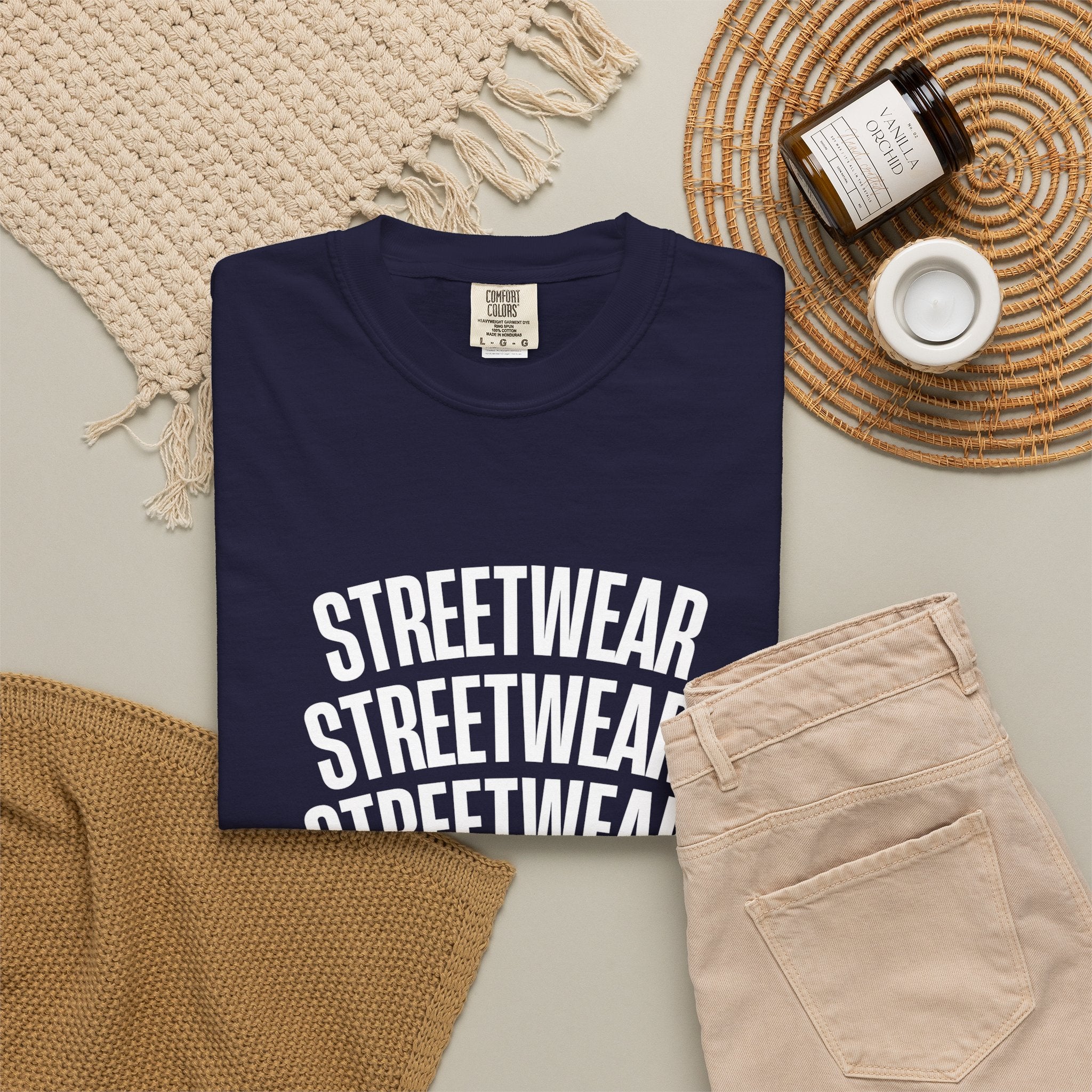 Streetwear Panther T‑Shirt — Graphic Garment-Dyed Tee with 'STREETWEAR' Text & Barcode