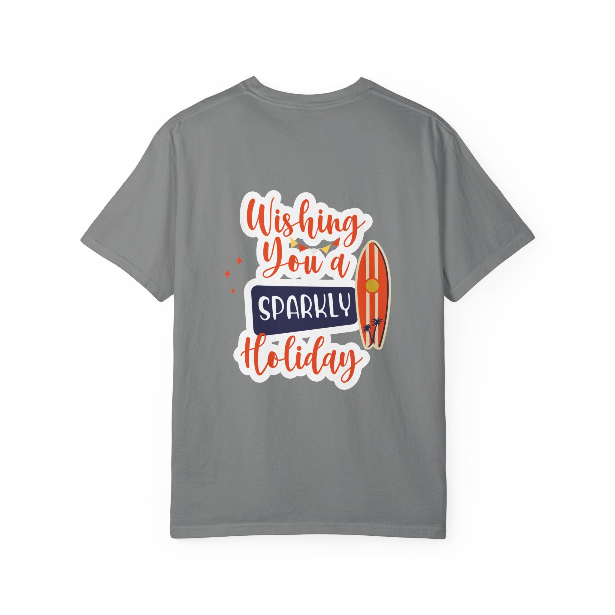 Holiday Surfboard T‑Shirt — "Wishing You a Sparkly Holiday" Beachy Christmas Tee