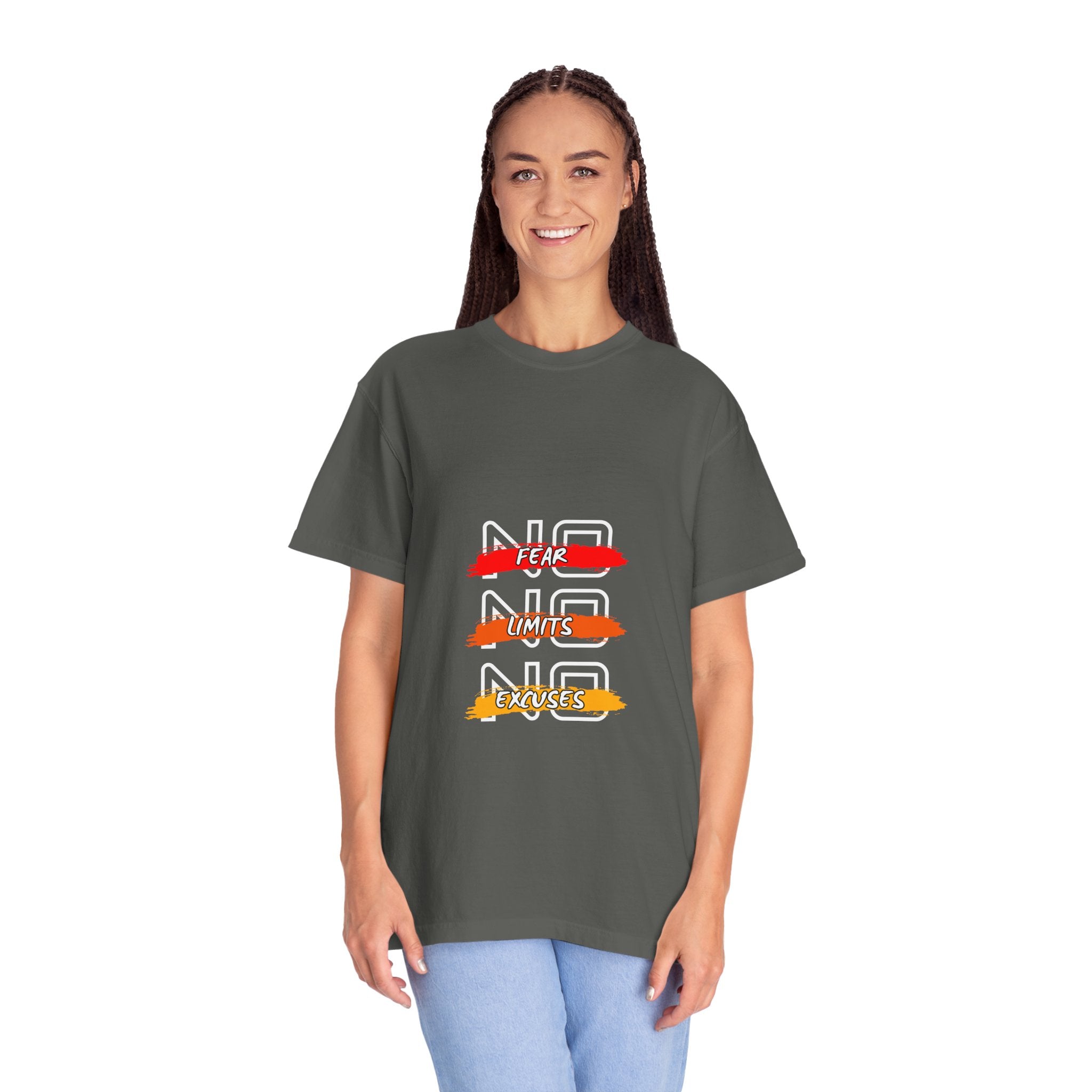 T-Shirt — "No Fear, No Limits, No Excuses" Motivational Graphic Tee