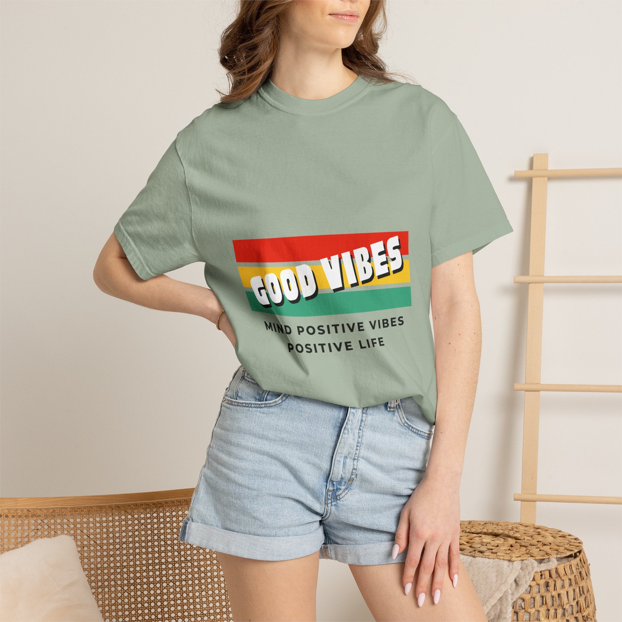 Good Vibes T-Shirt — Retro Stripes “Mind Positive Vibes, Positive Life”