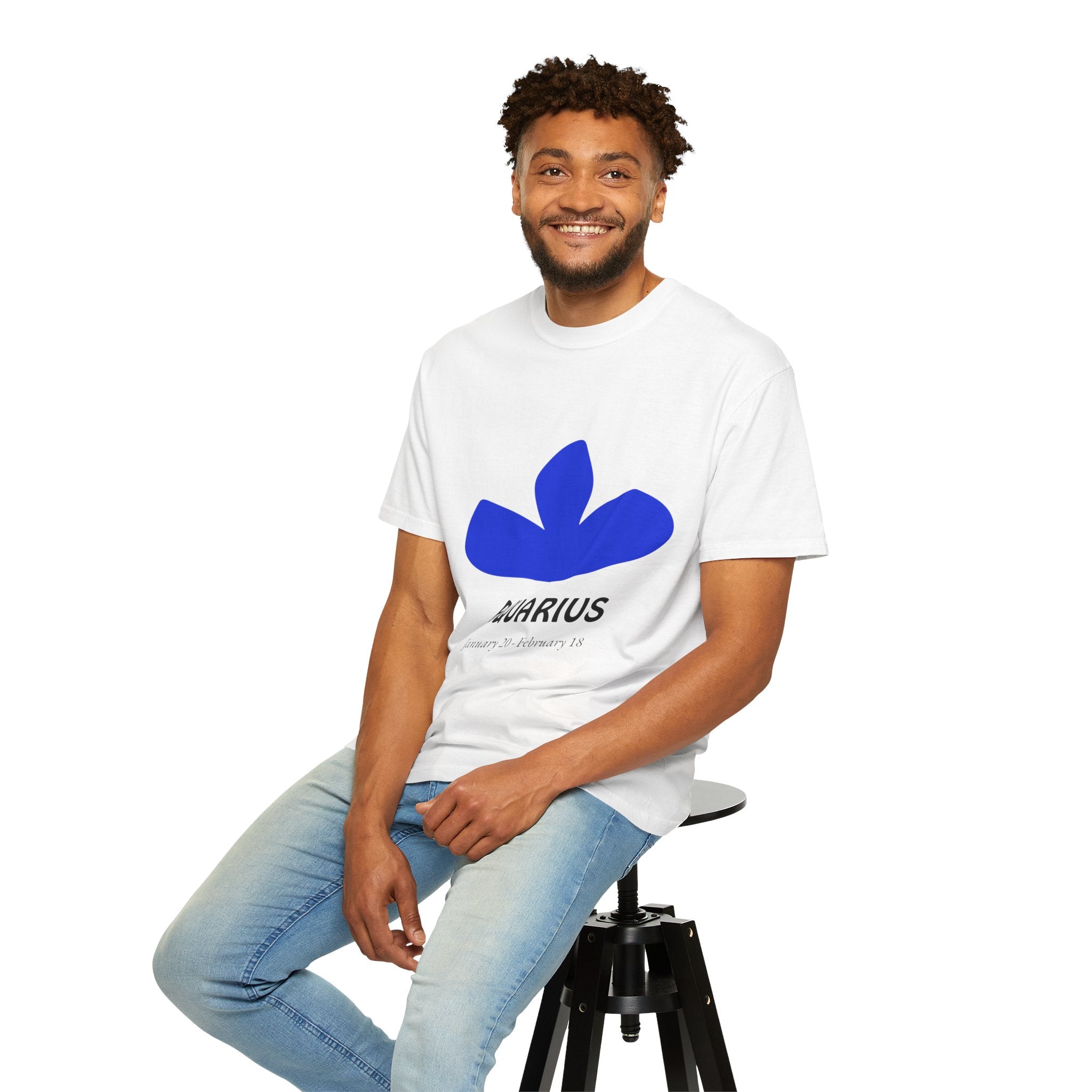 Aquarius Zodiac T-Shirt — Bold Blue Symbol, January 20–February 18 Astrology Tee